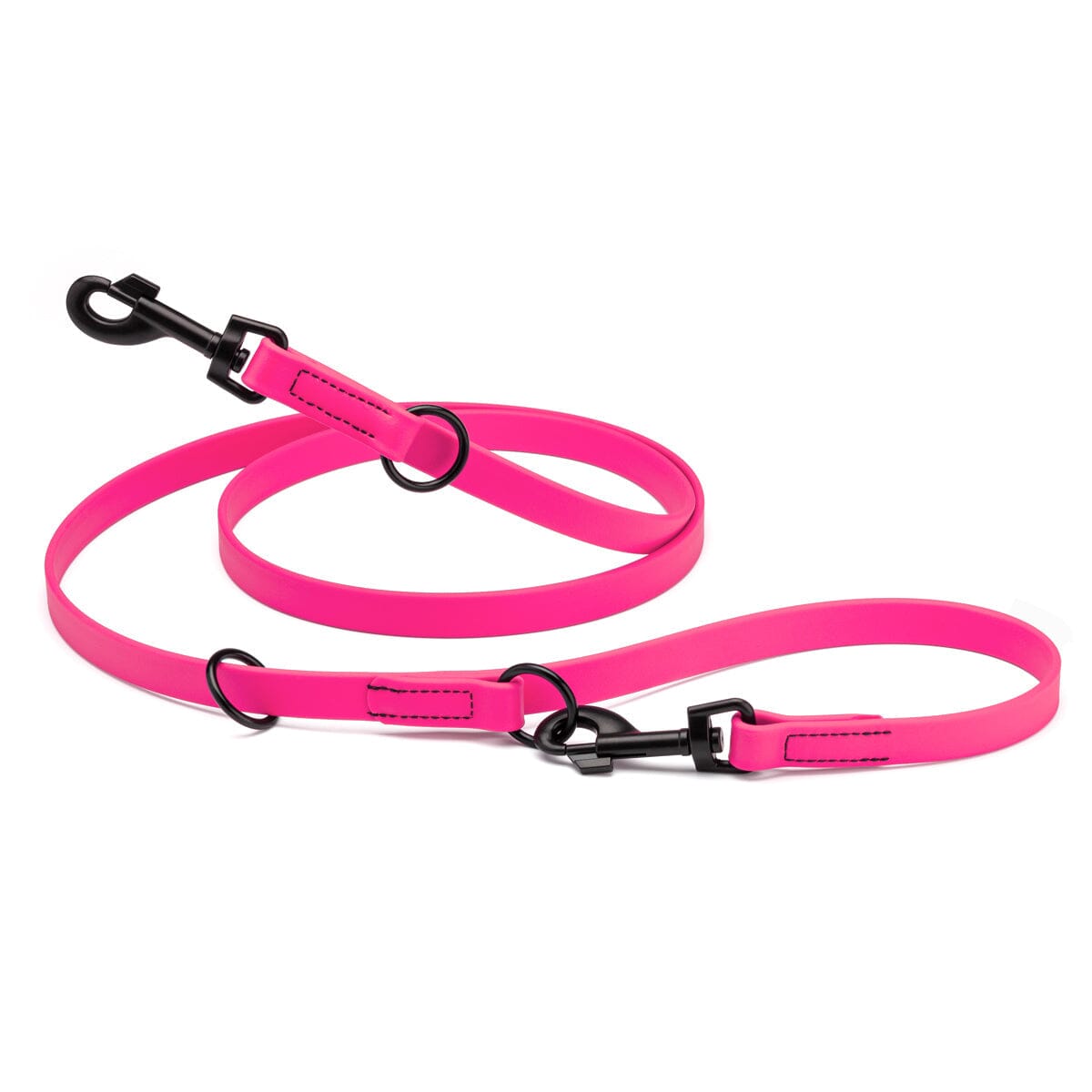 Biothane Adjustable Multi-Purpose Dog Leash with Black Hardware, 7FT Passionfruit Pink Dog Leashes Dogline