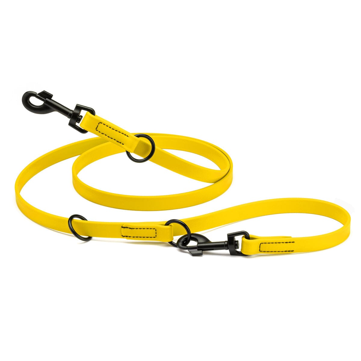 Biothane Adjustable Multi-Purpose Dog Leash with Black Hardware, 7FT Lemon Yellow Dog Leashes Dogline