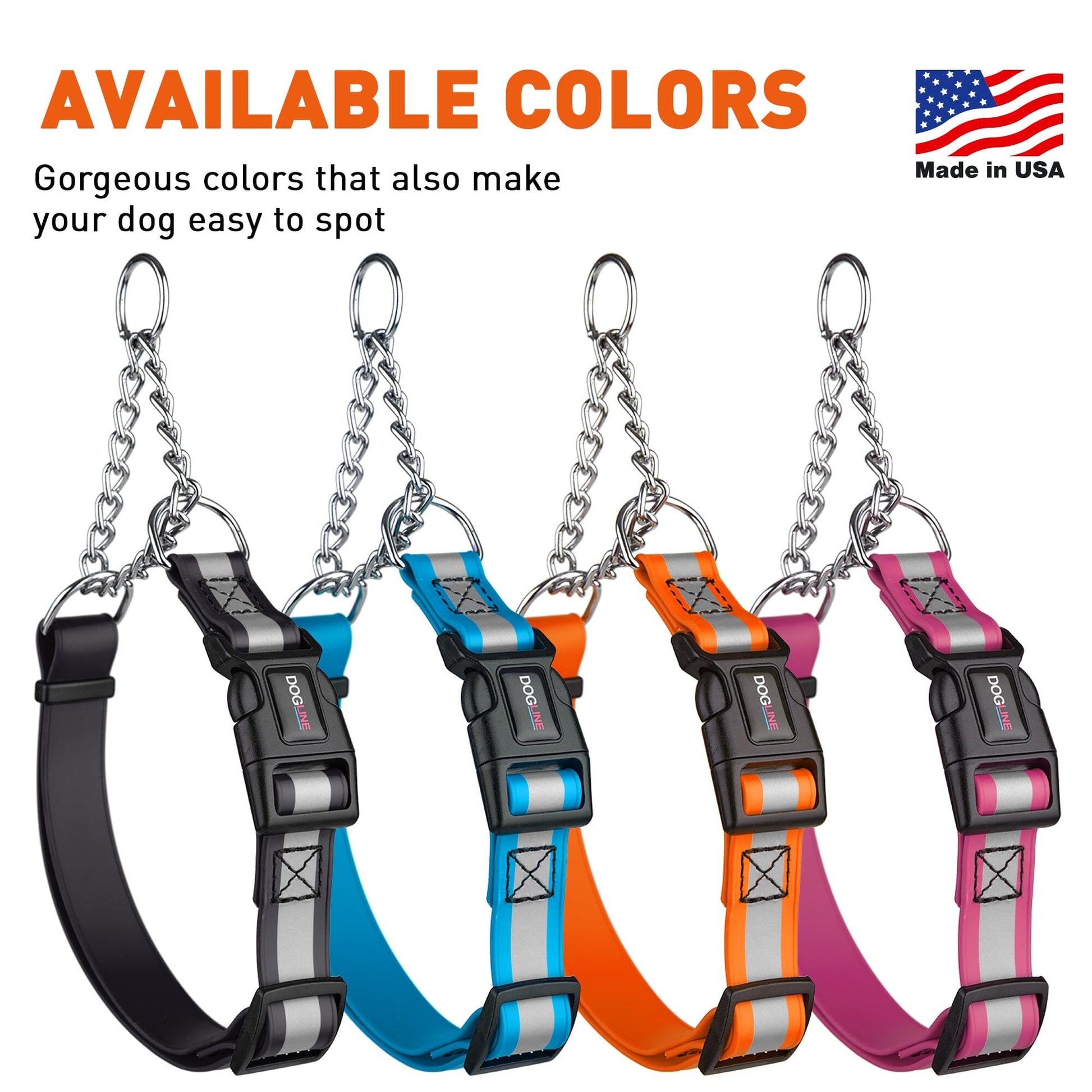 Reflective Biothane Martingale Collar with Quick Release Buckle Dog Collars Dogline