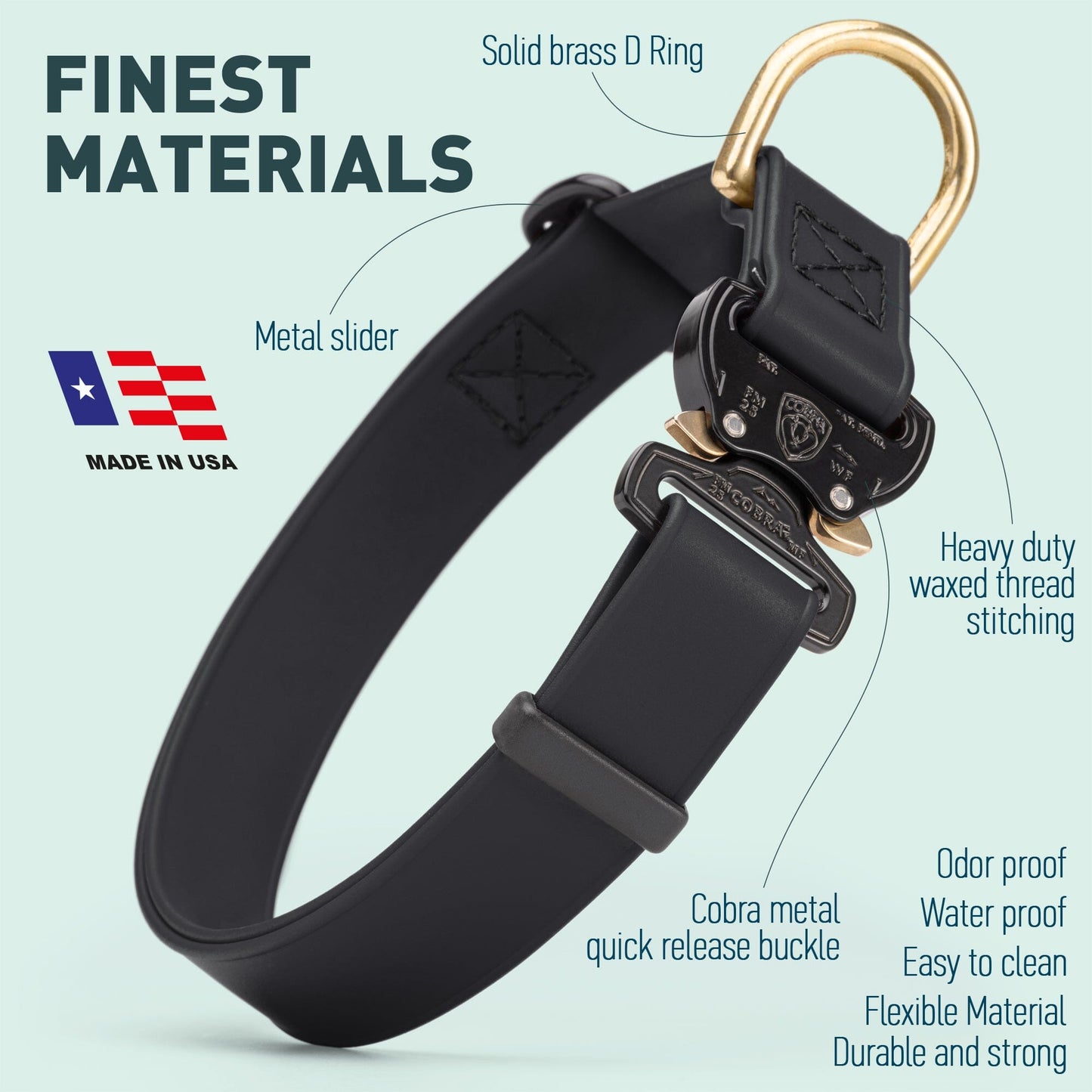 Viper BioThane Dog Collar with Cobra Metal Buckle – Odor Resistant and Waterproof Dog Collars Dogline