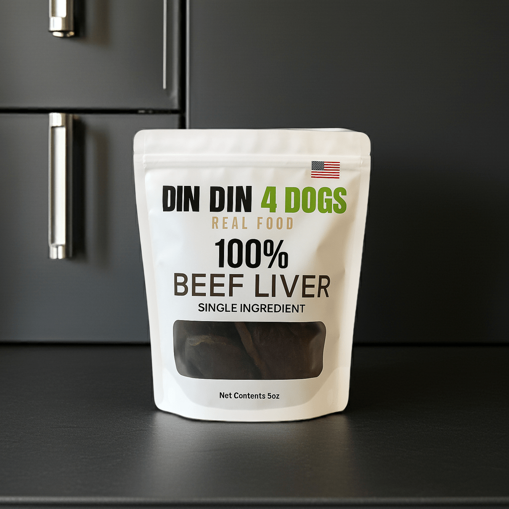 Beef Liver Dog Treats, 5 Ounce Bag, Single Ingredient, High Protein Treat Din Din 4 Dogs