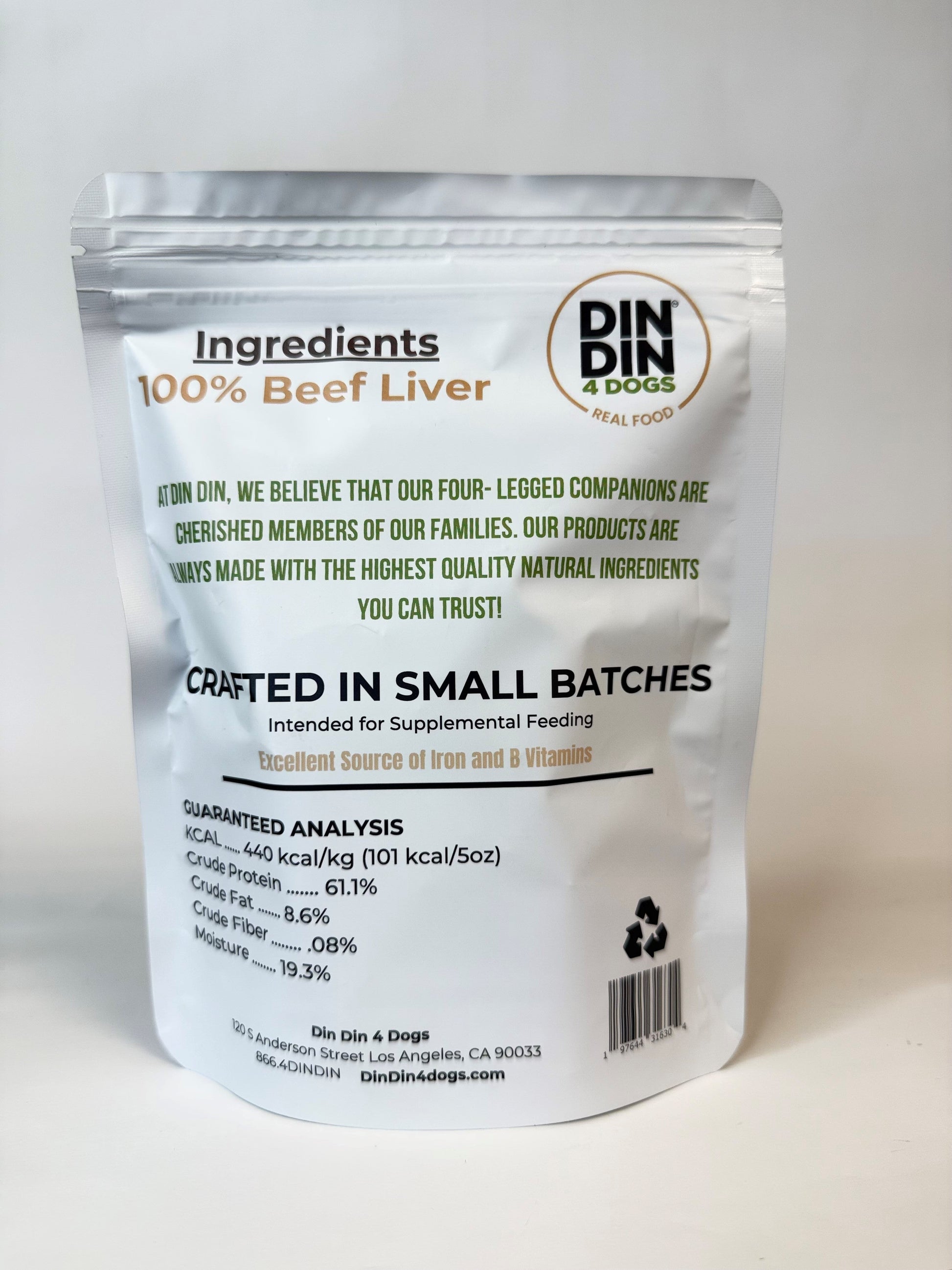 Beef Liver Dog Treats, 5 Ounce Bag, Single Ingredient, High Protein Treat Din Din 4 Dogs