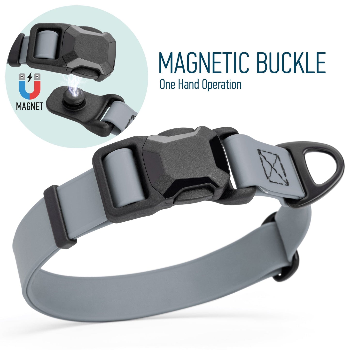 Biothane Waterproof Dog Collar with Magnetic Quick Release Buckle W 1" x L 15-25" Battleship Gray Dog Collars Dogline