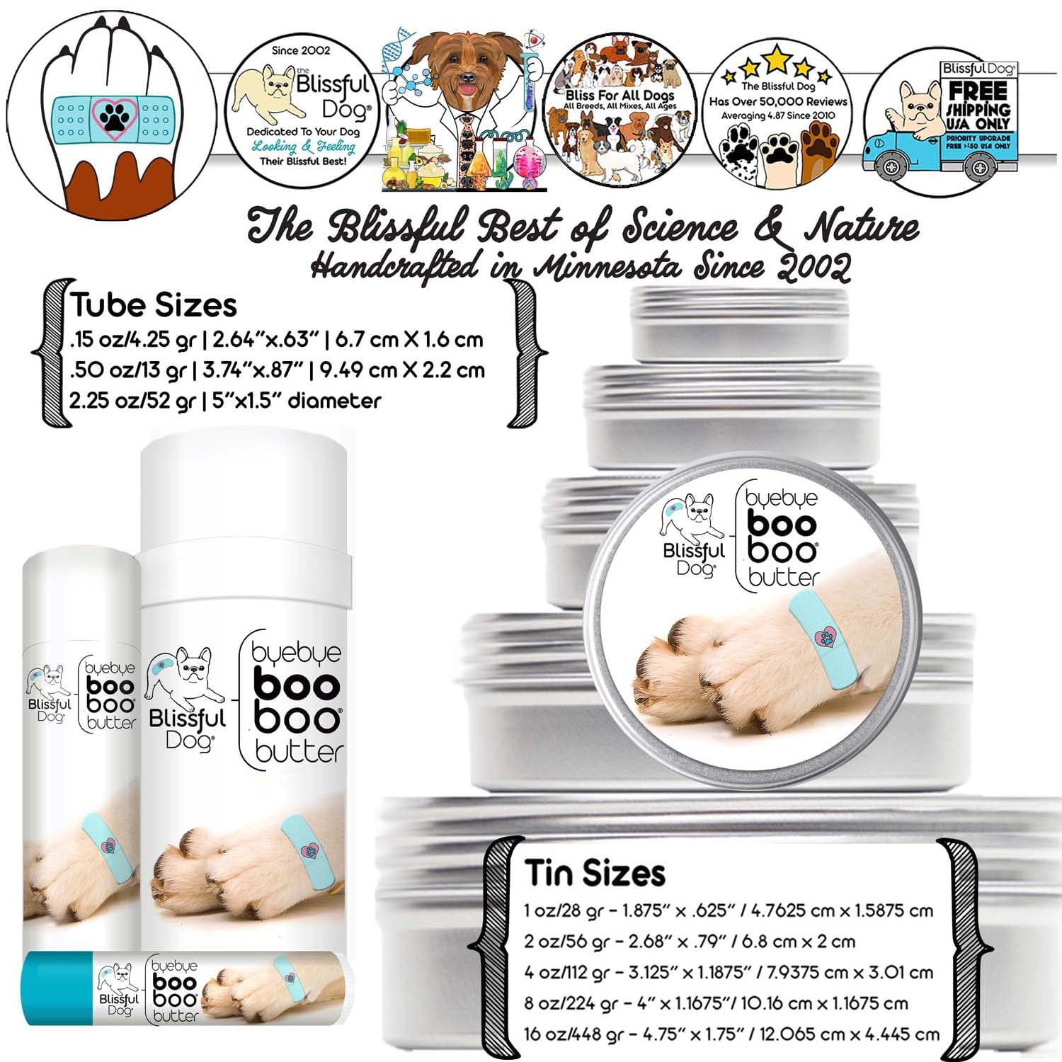 1 Dog Bye Bye Boo Boo Butter 1 OZ TIN BOO BOO BUTTER The Blissful Dog