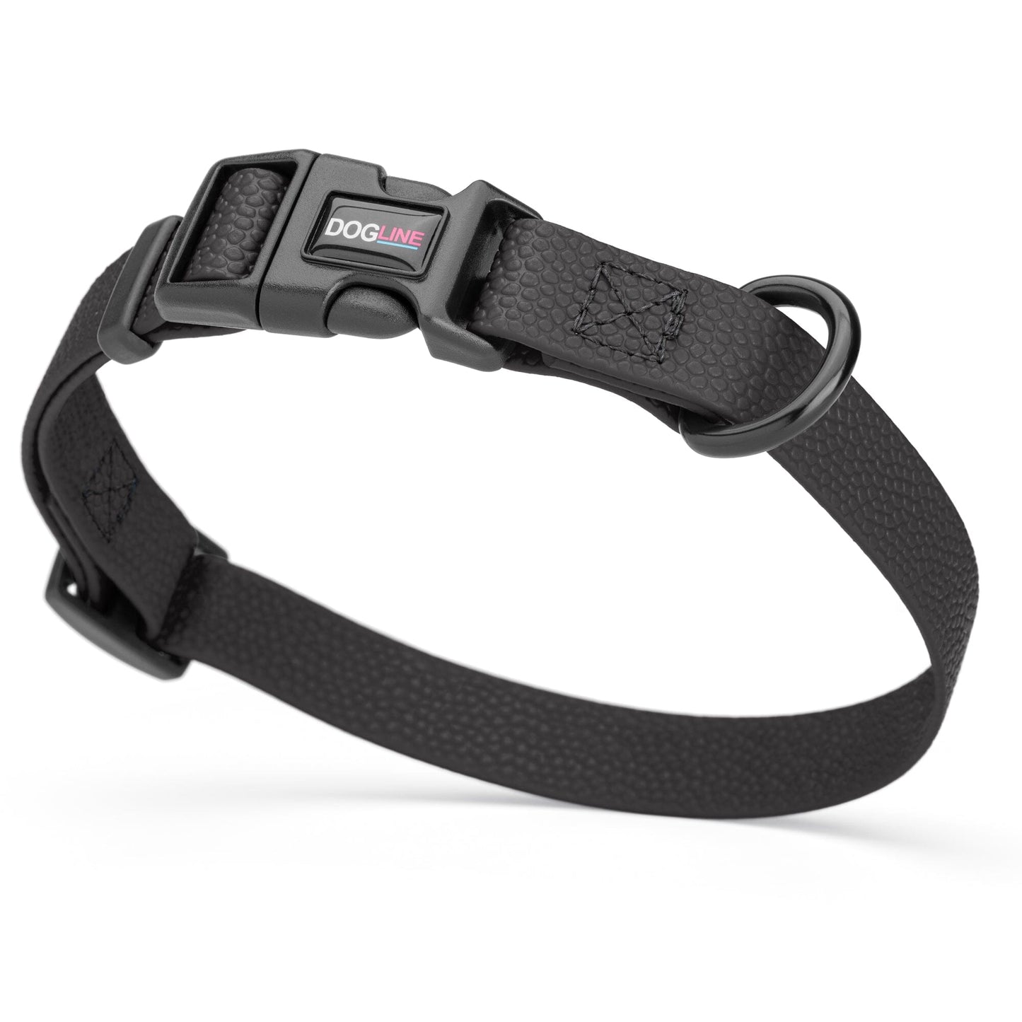 Pebble Emboss Biothane Dog Collar with Quick Release Buckle 3 4"W by 12-19"L Black Dog Collars Dogline