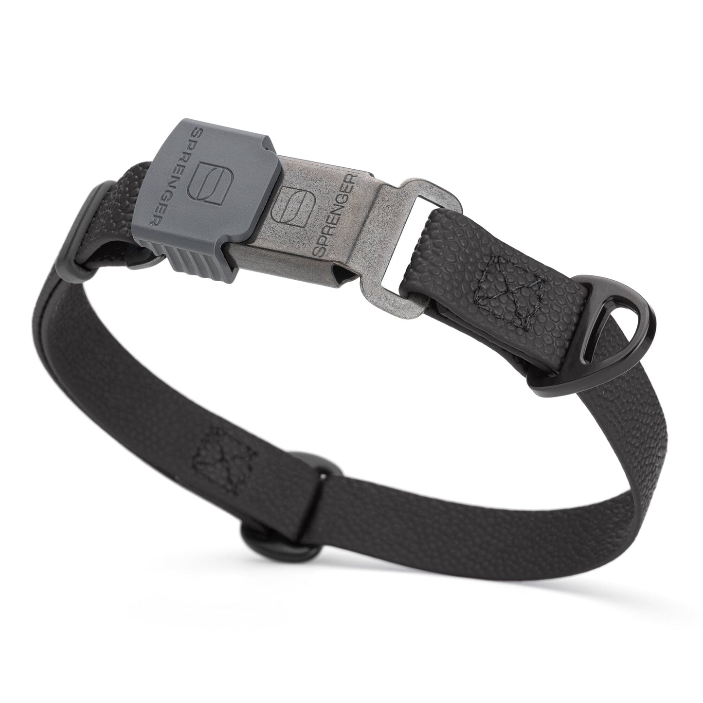 Dogline Pebble Emboss Biothane Dog Collar with Herm Sprenger Stainless Steel ClicLock Buckle 3 4"W by 12-19"L Black Black Buckle Dog Collars Dogline