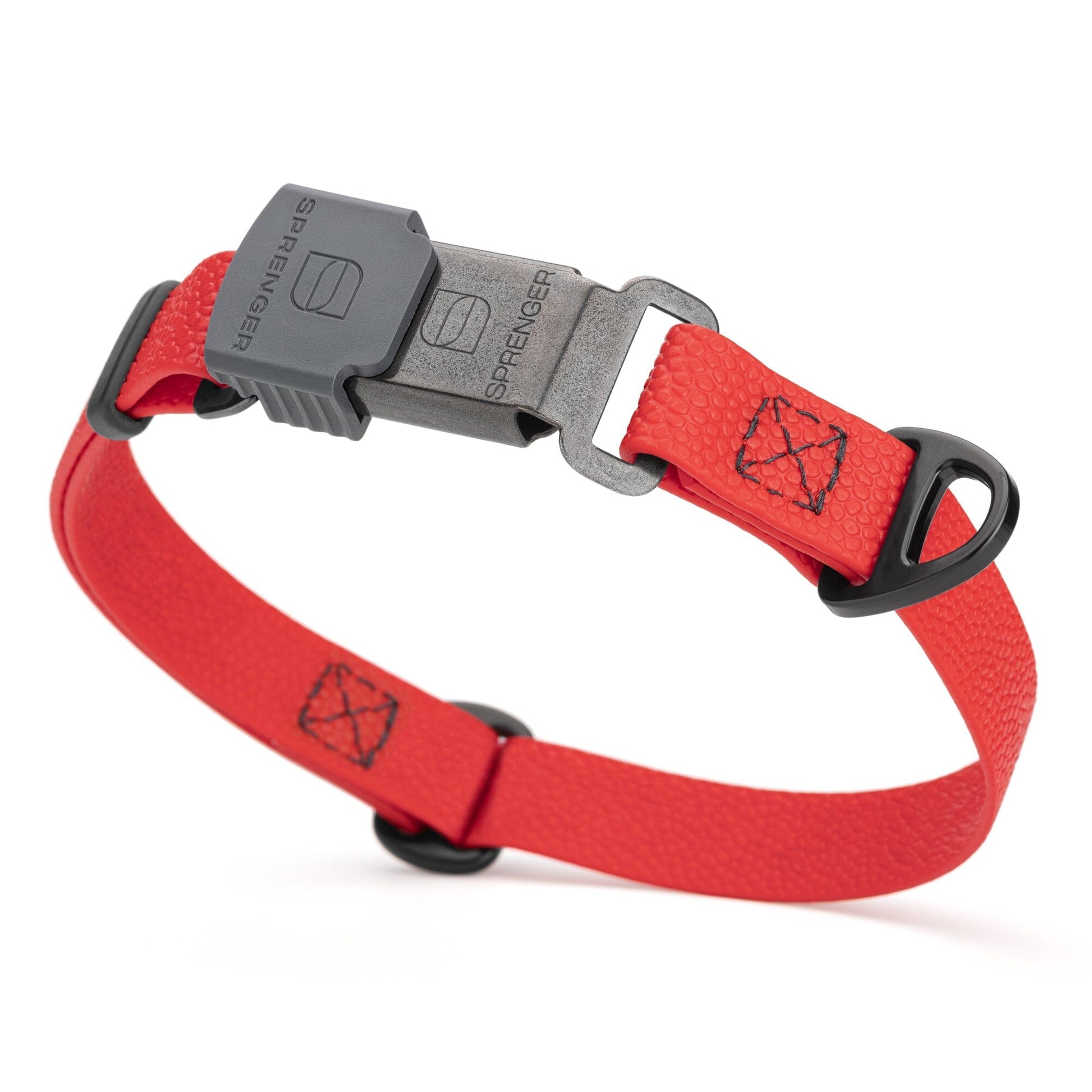 Dogline Pebble Emboss Biothane Dog Collar with Herm Sprenger Stainless Steel ClicLock Buckle 3 4"W by 12-19"L Cherry Red Black Buckle Dog Collars Dogline