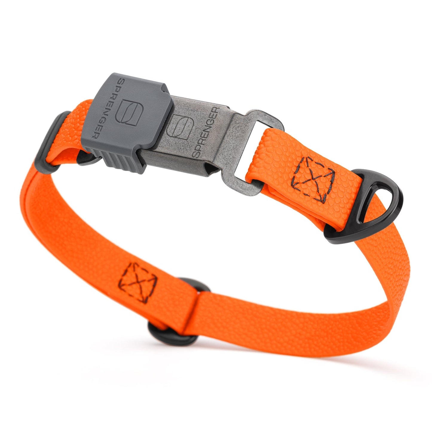 Dogline Pebble Emboss Biothane Dog Collar with Herm Sprenger Stainless Steel ClicLock Buckle 3 4"W by 12-19"L Hunter Orange Black Buckle Dog Collars Dogline