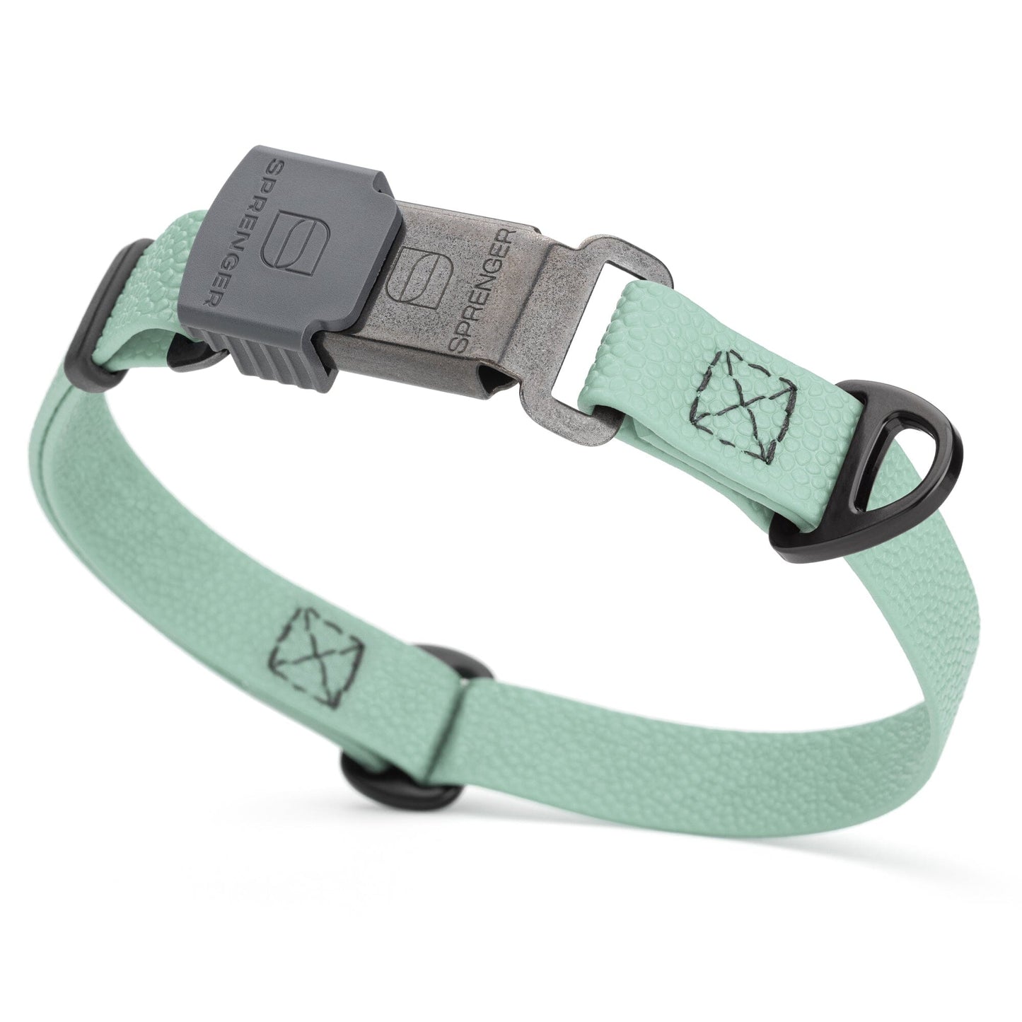 Dogline Pebble Emboss Biothane Dog Collar with Herm Sprenger Stainless Steel ClicLock Buckle 3 4"W by 12-19"L Sage Green Black Buckle Dog Collars Dogline