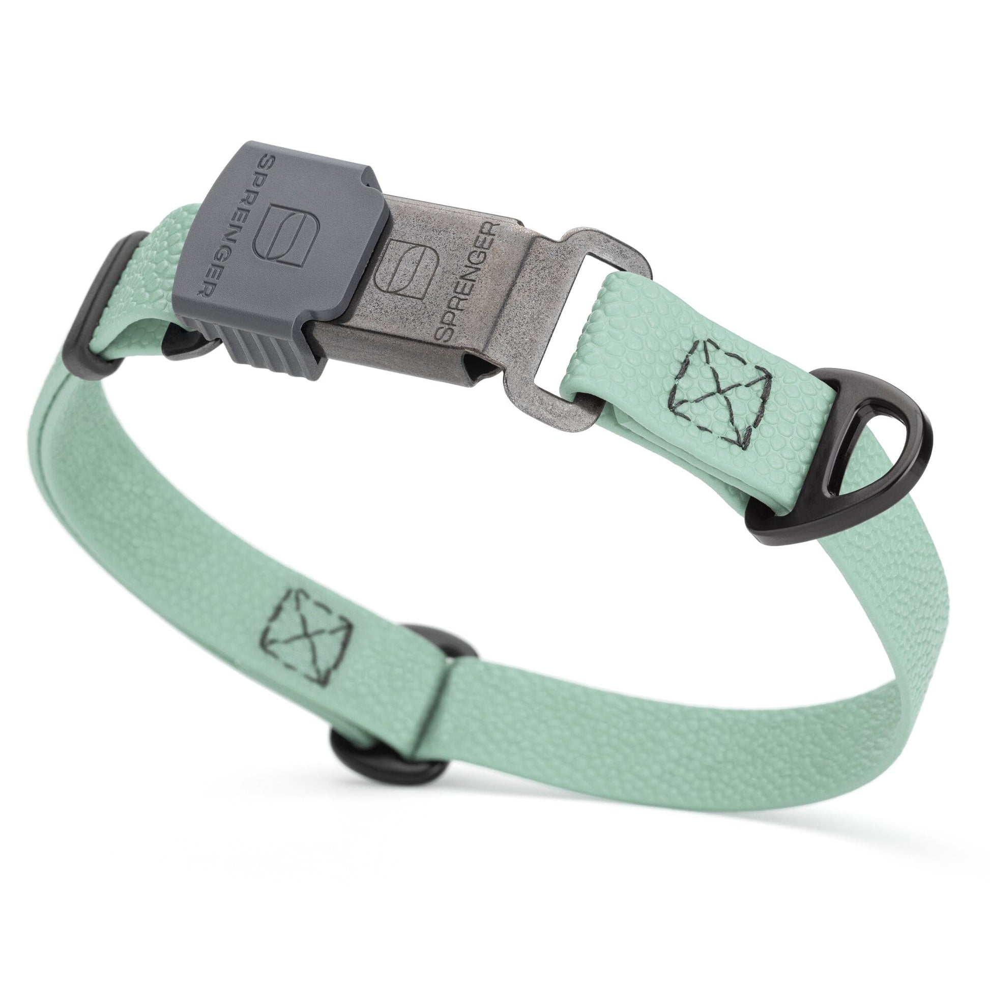 Dogline Pebble Emboss Biothane Dog Collar with Herm Sprenger Stainless Steel ClicLock Buckle 3 4"W by 12-19"L Sage Green Black Buckle Dog Collars Dogline