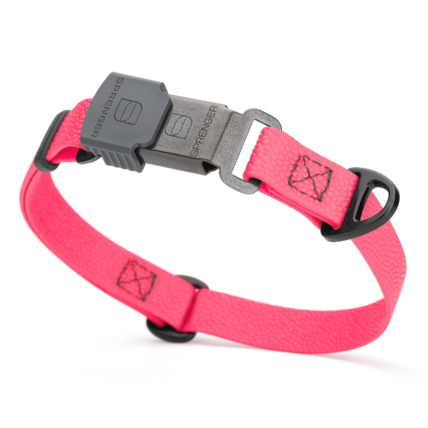 Dogline Pebble Emboss Biothane Dog Collar with Herm Sprenger Stainless Steel ClicLock Buckle 3 4"W by 12-19"L Hot Pink Black Buckle Dog Collars Dogline