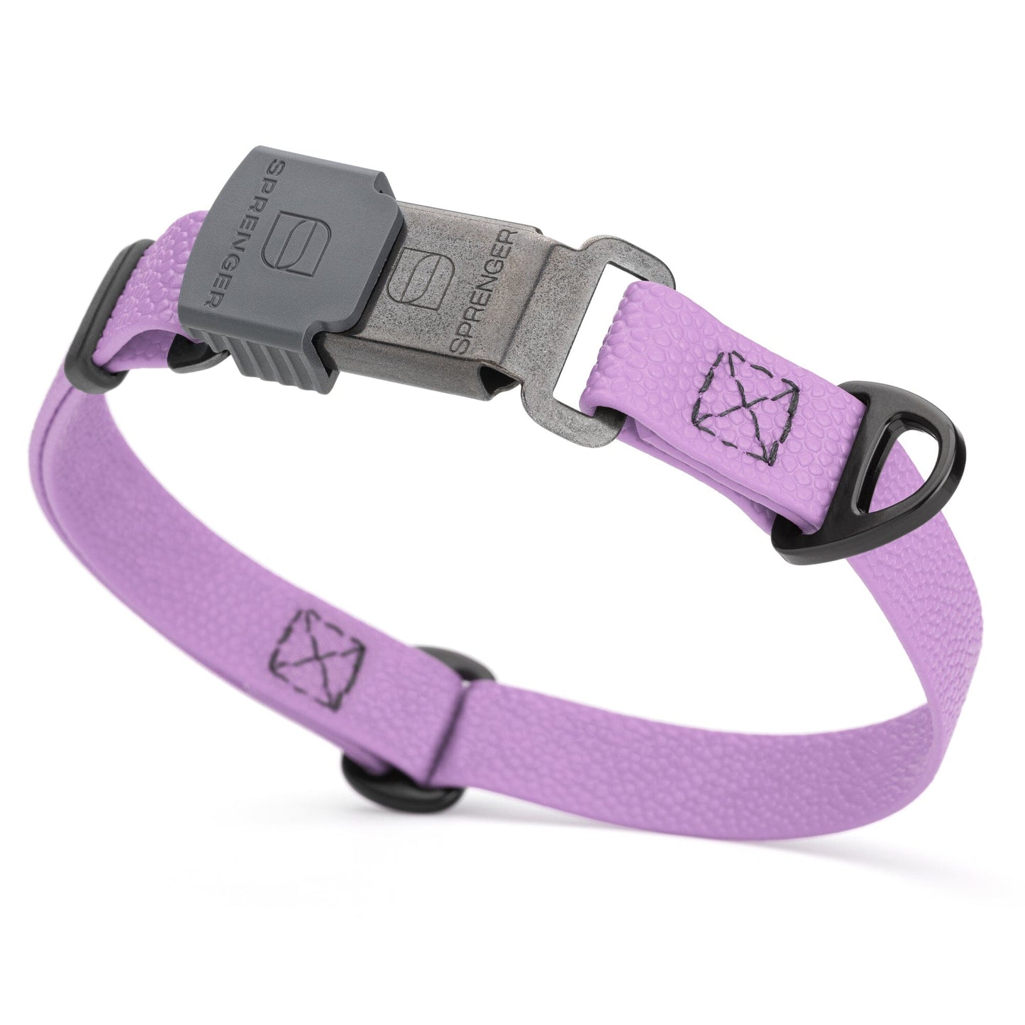 Dogline Pebble Emboss Biothane Dog Collar with Herm Sprenger Stainless Steel ClicLock Buckle 3 4"W by 12-19"L Amethyst Purple Black Buckle Dog Collars Dogline
