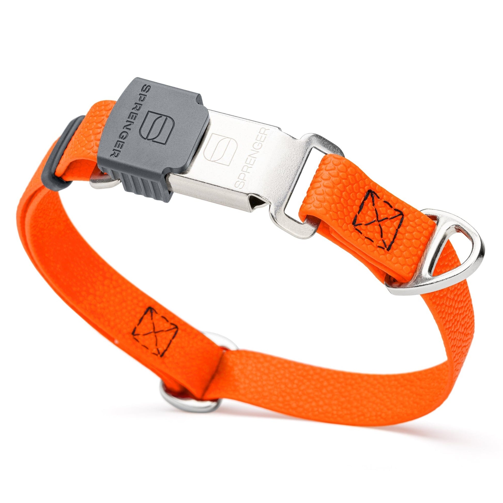 Dogline Pebble Emboss Biothane Dog Collar with Herm Sprenger Stainless Steel ClicLock Buckle 3 4"W by 12-19"L Hunter Orange Silver Buckle Dog Collars Dogline
