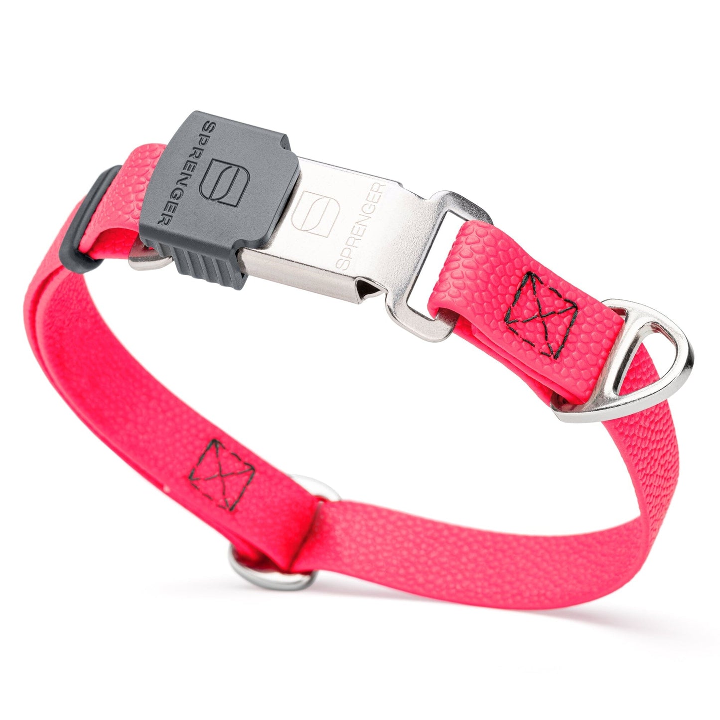 Dogline Pebble Emboss Biothane Dog Collar with Herm Sprenger Stainless Steel ClicLock Buckle 3 4"W by 12-19"L Hot Pink Silver Buckle Dog Collars Dogline