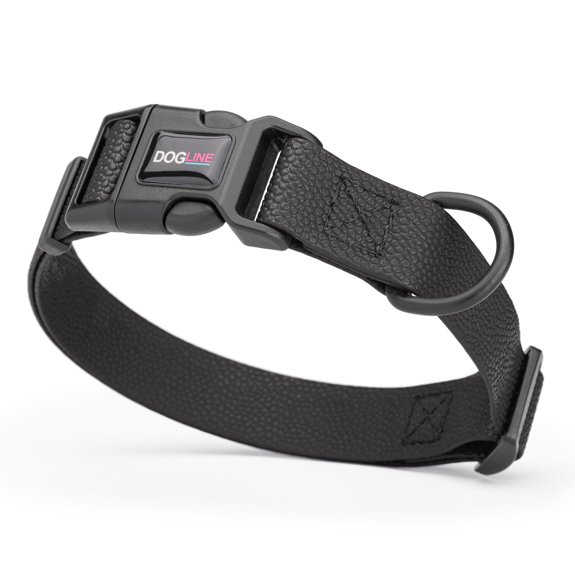 Pebble Emboss Biothane Dog Collar with Quick Release Buckle 1"W by 15-25"L Black Dog Collars Dogline