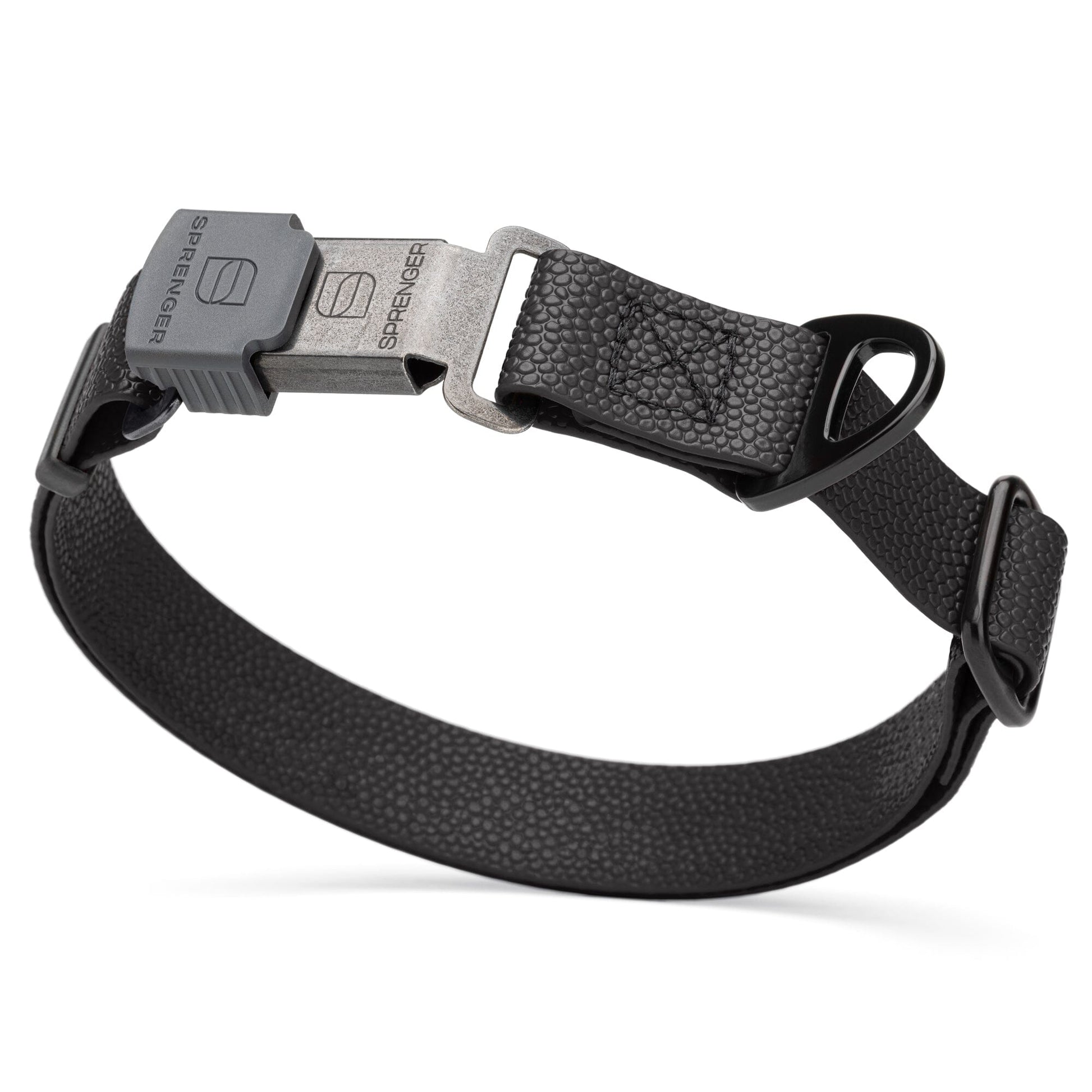 Dogline Pebble Emboss Biothane Dog Collar with Herm Sprenger Stainless Steel ClicLock Buckle 1"W by 15-25"L Black Black Buckle Dog Collars Dogline