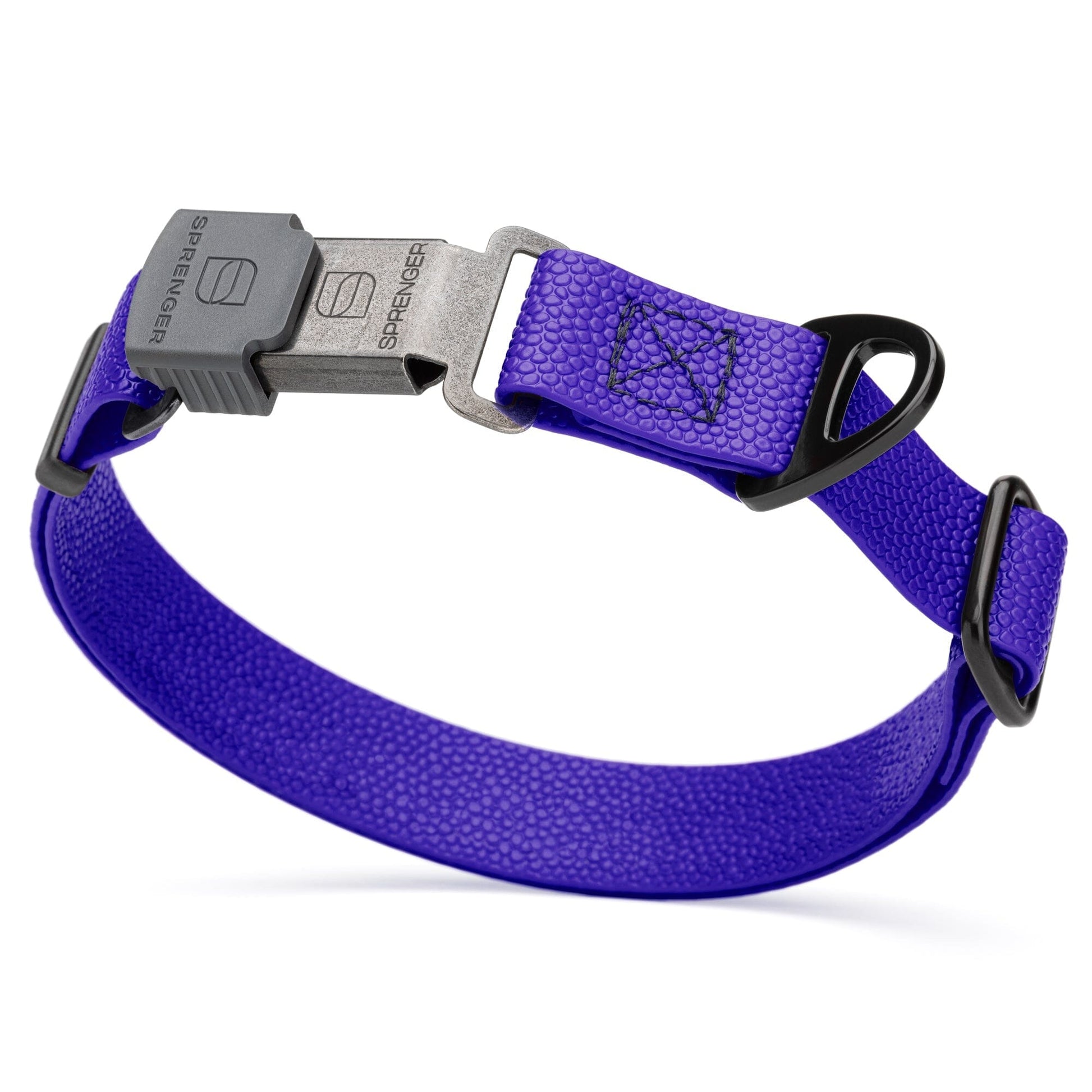 Dogline Pebble Emboss Biothane Dog Collar with Herm Sprenger Stainless Steel ClicLock Buckle 1"W by 15-25"L Blueberry Royal Black Buckle Dog Collars Dogline