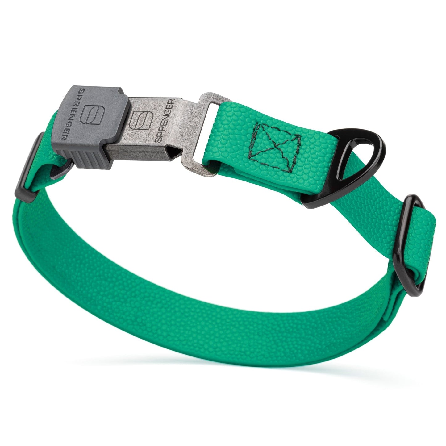 Dogline Pebble Emboss Biothane Dog Collar with Herm Sprenger Stainless Steel ClicLock Buckle 1"W by 15-25"L Teal Black Buckle Dog Collars Dogline