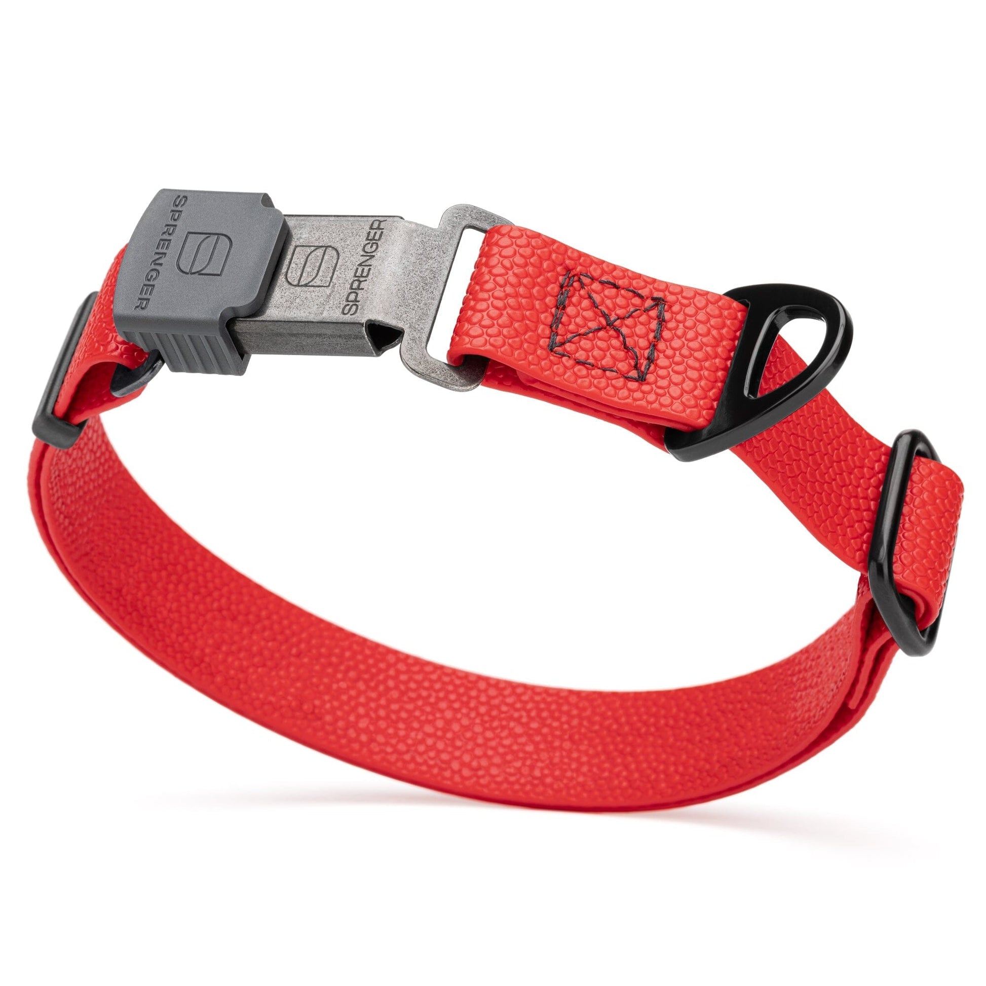 Dogline Pebble Emboss Biothane Dog Collar with Herm Sprenger Stainless Steel ClicLock Buckle 1"W by 15-25"L Cherry Red Black Buckle Dog Collars Dogline