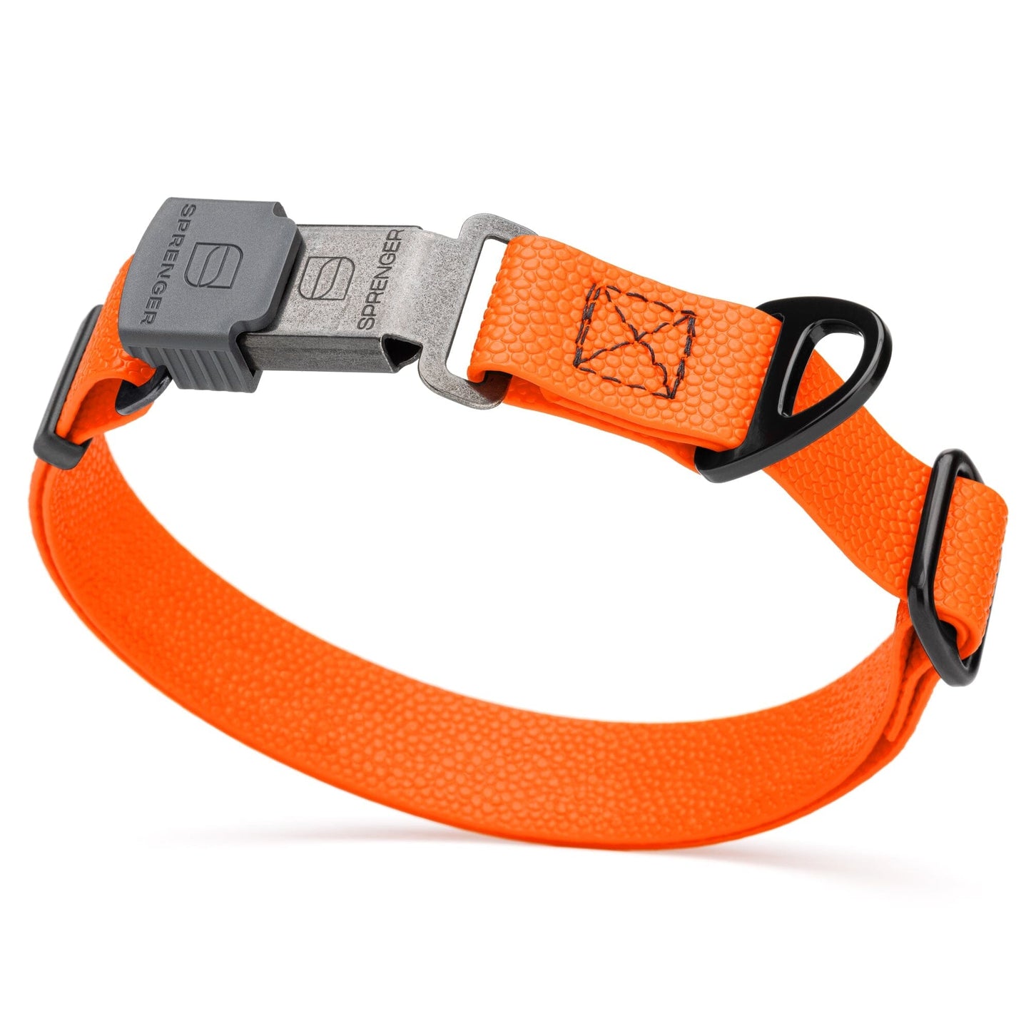 Dogline Pebble Emboss Biothane Dog Collar with Herm Sprenger Stainless Steel ClicLock Buckle 1"W by 15-25"L Hunter Orange Black Buckle Dog Collars Dogline