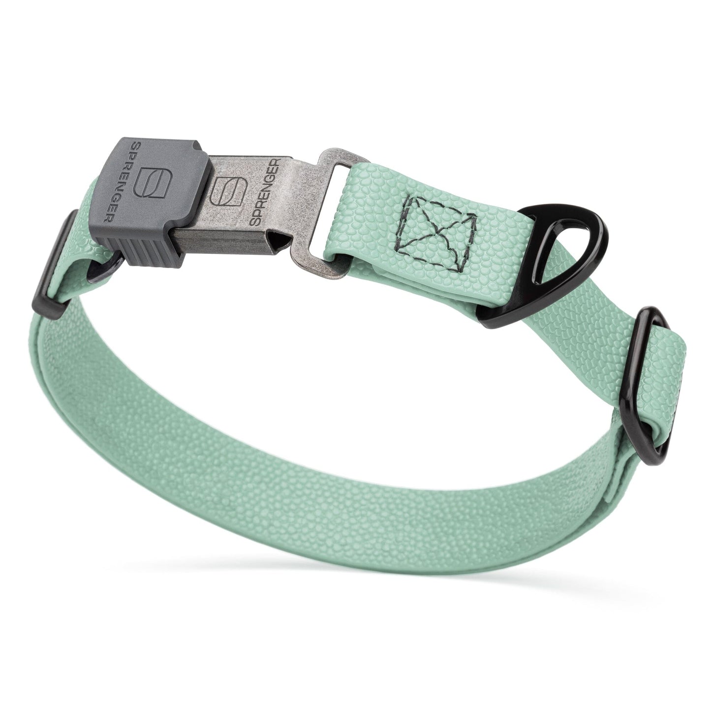 Dogline Pebble Emboss Biothane Dog Collar with Herm Sprenger Stainless Steel ClicLock Buckle 1"W by 15-25"L Sage Green Black Buckle Dog Collars Dogline