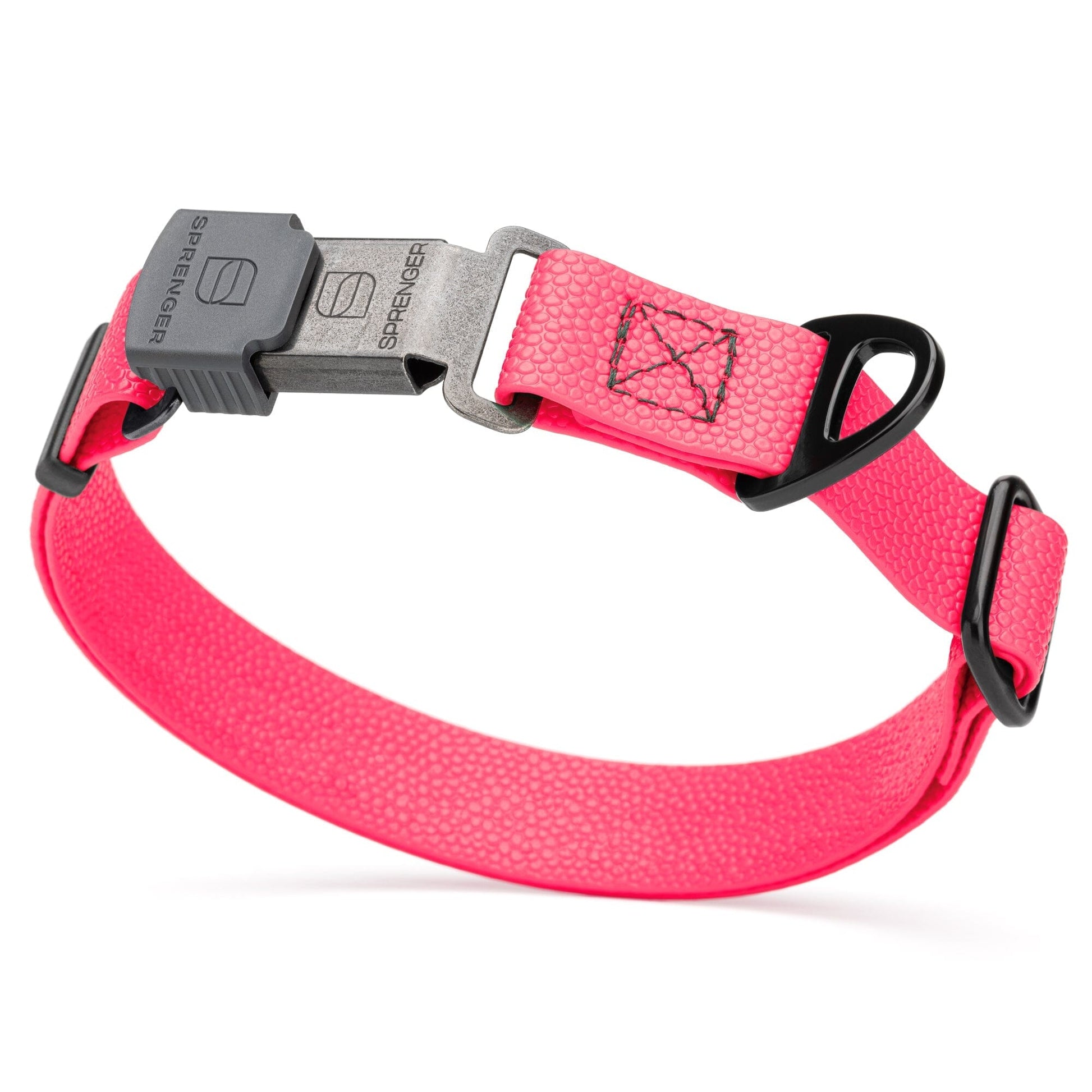Dogline Pebble Emboss Biothane Dog Collar with Herm Sprenger Stainless Steel ClicLock Buckle 1"W by 15-25"L Hot Pink Black Buckle Dog Collars Dogline