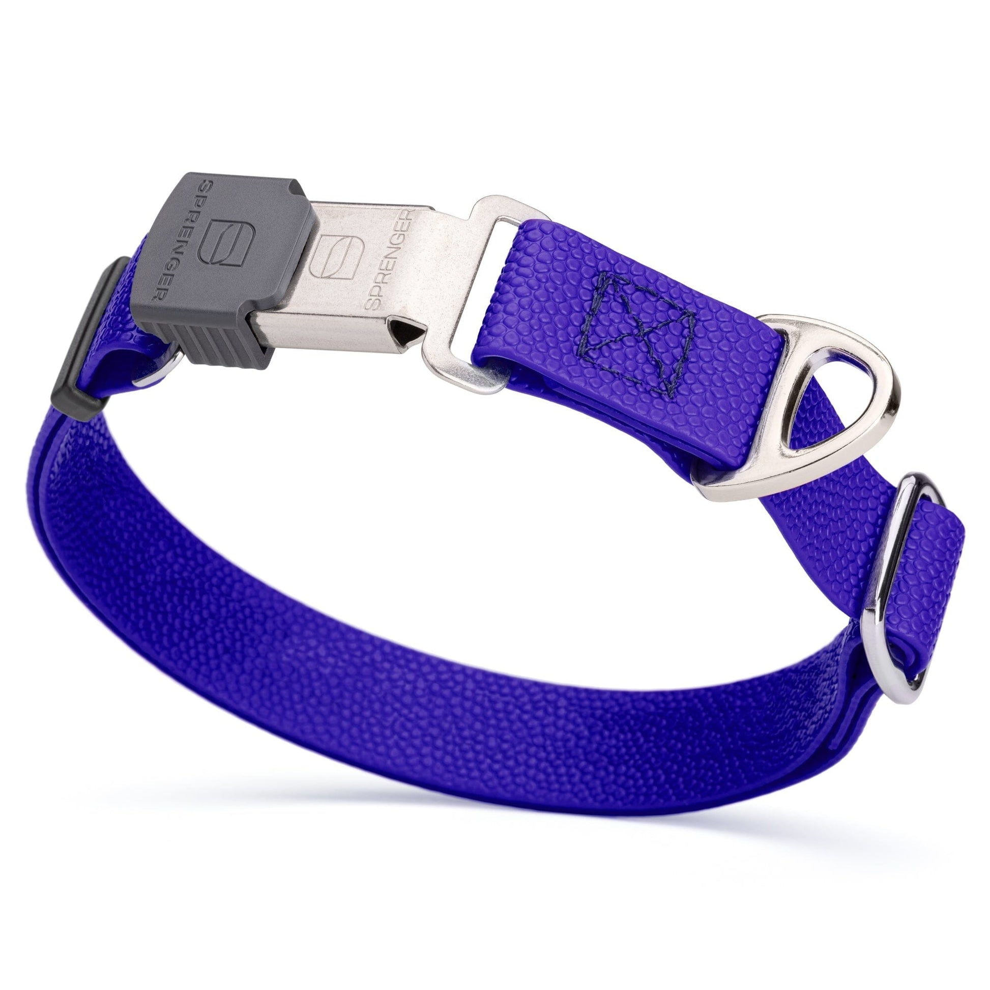 Dogline Pebble Emboss Biothane Dog Collar with Herm Sprenger Stainless Steel ClicLock Buckle 1"W by 15-25"L Blueberry Royal Silver Buckle Dog Collars Dogline