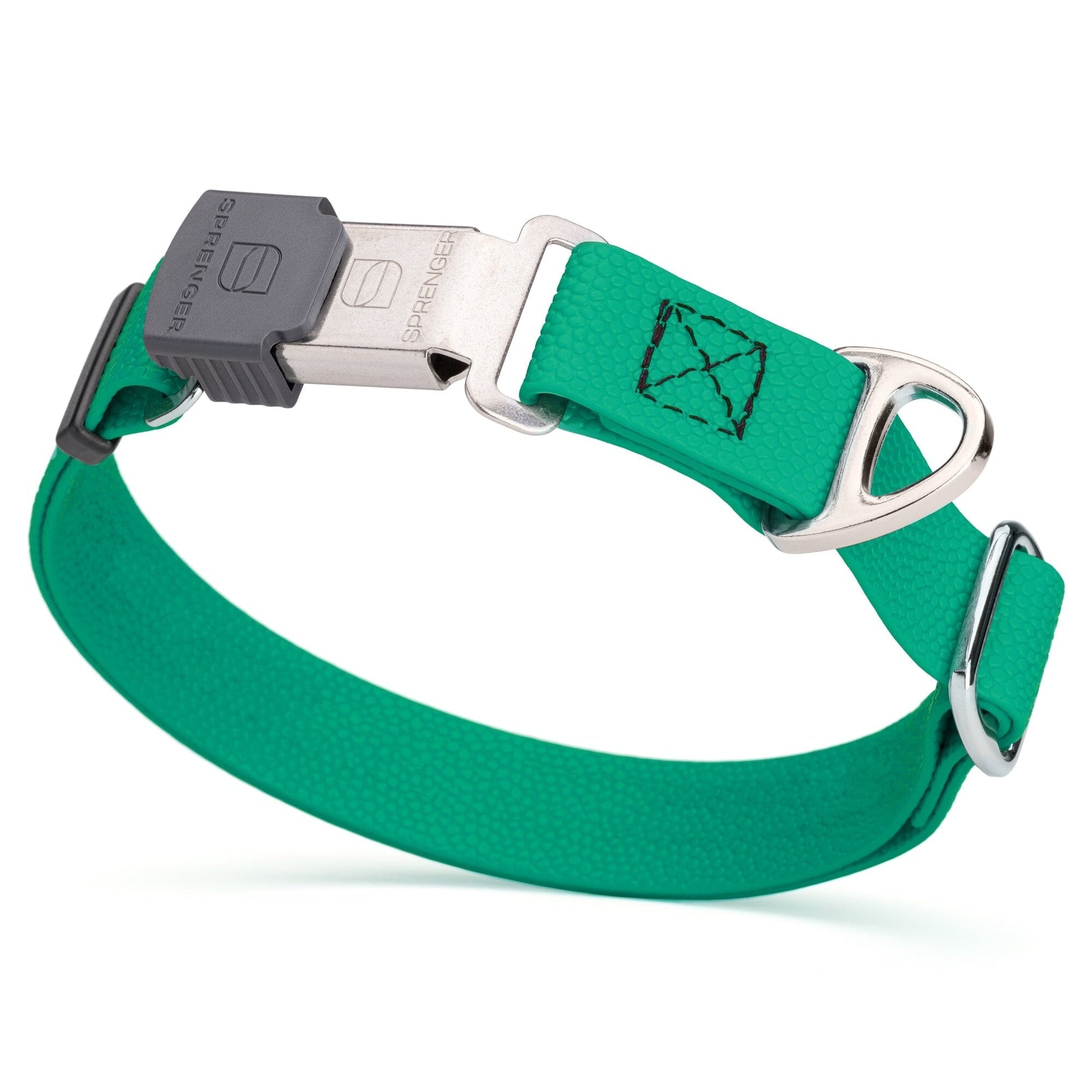 Dogline Pebble Emboss Biothane Dog Collar with Herm Sprenger Stainless Steel ClicLock Buckle 1"W by 15-25"L Teal Silver Buckle Dog Collars Dogline