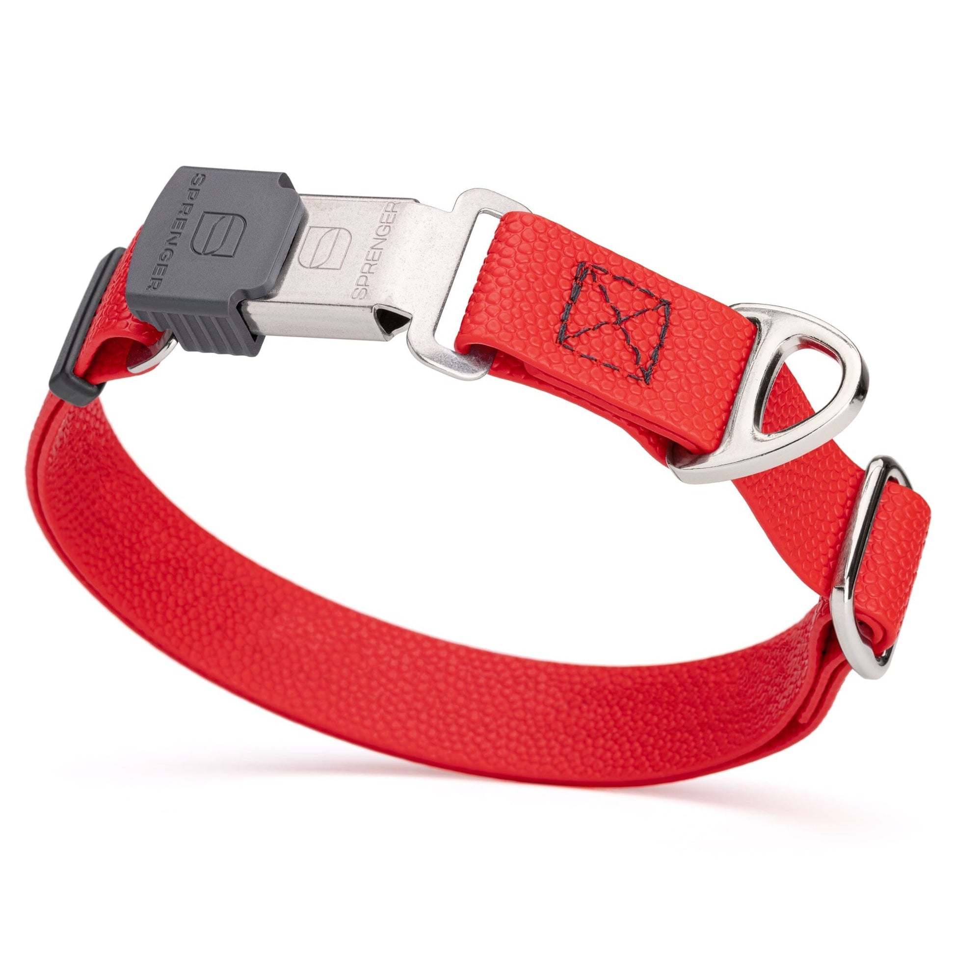 Dogline Pebble Emboss Biothane Dog Collar with Herm Sprenger Stainless Steel ClicLock Buckle 1"W by 15-25"L Cherry Red Silver Buckle Dog Collars Dogline