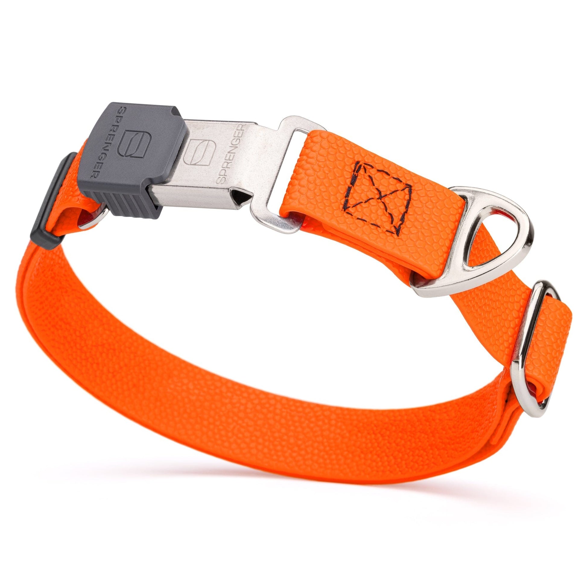 Dogline Pebble Emboss Biothane Dog Collar with Herm Sprenger Stainless Steel ClicLock Buckle 1"W by 15-25"L Hunter Orange Silver Buckle Dog Collars Dogline