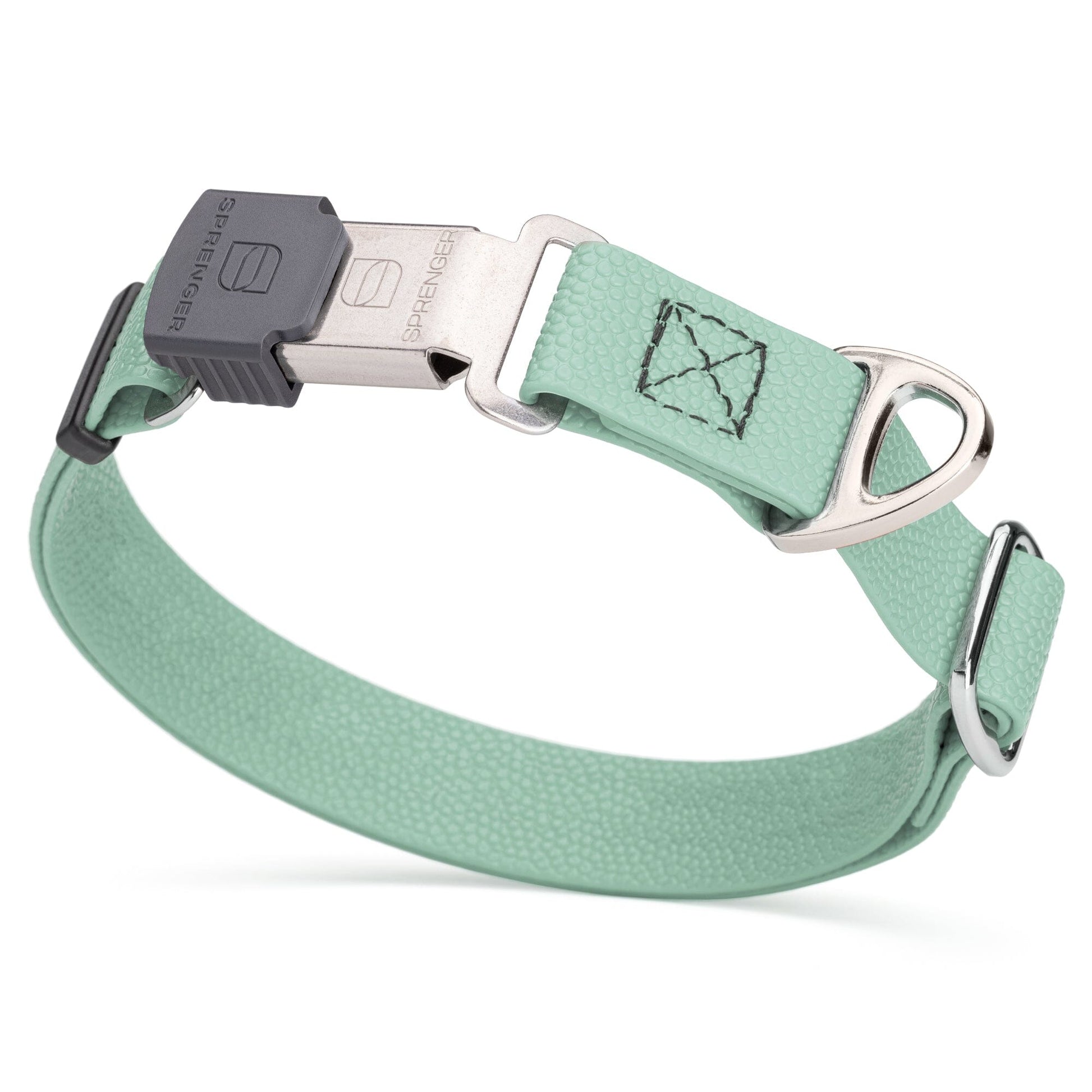 Dogline Pebble Emboss Biothane Dog Collar with Herm Sprenger Stainless Steel ClicLock Buckle 1"W by 15-25"L Sage Green Silver Buckle Dog Collars Dogline
