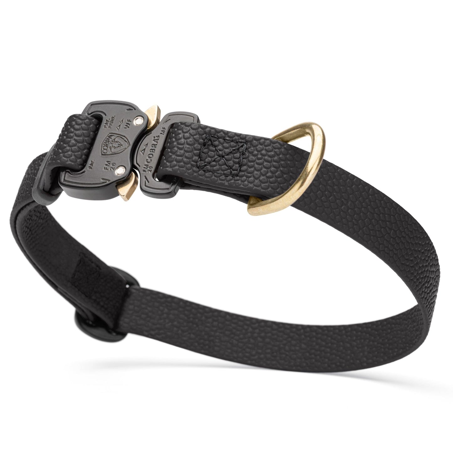 Dogline Pebble Emboss BioThane Dog Collar with Heavy Duty Cobra Buckle W 3 4" x L 12-19" Black Dog Collars Dogline