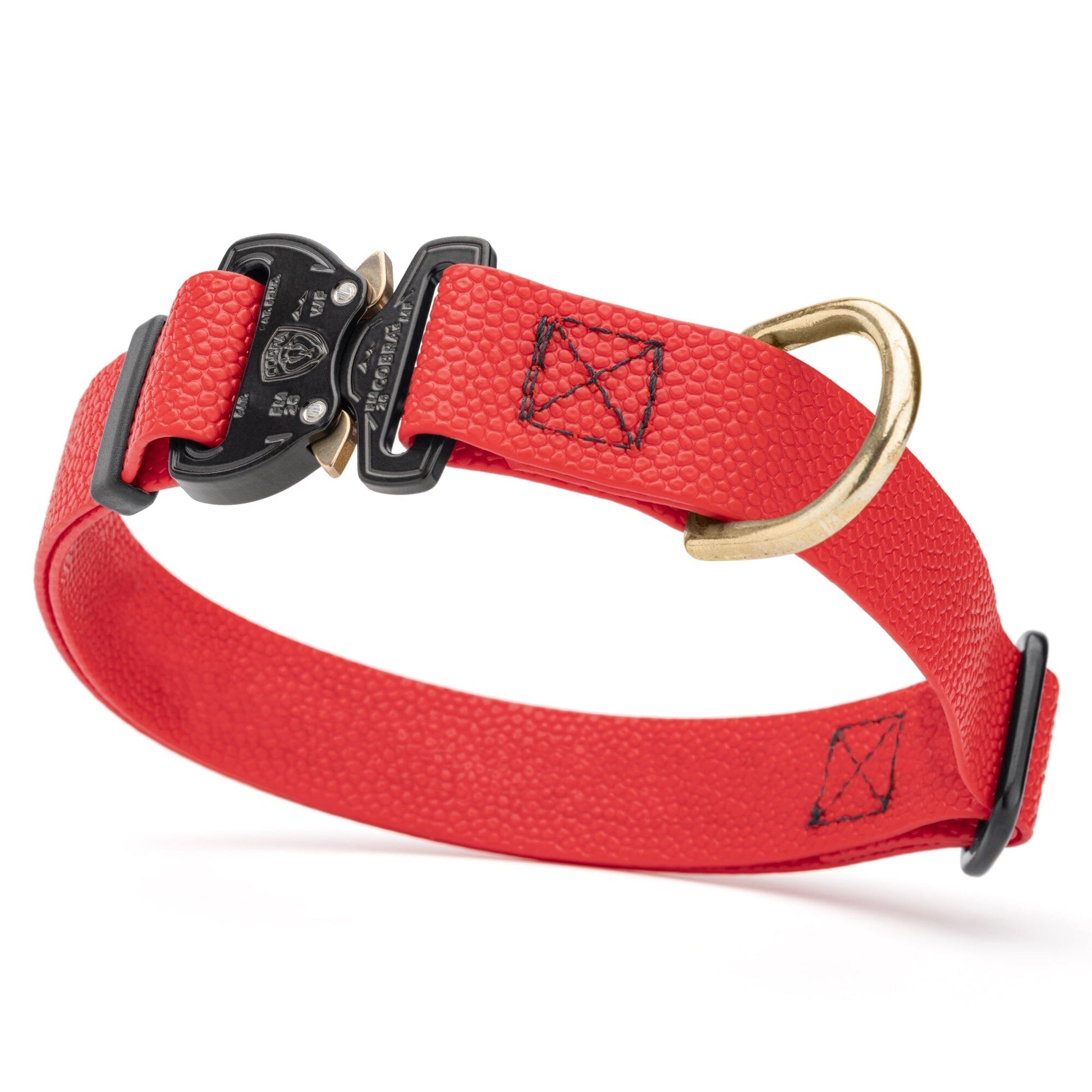 Dogline Pebble Emboss BioThane Dog Collar with Heavy Duty Cobra Buckle W 1" x L 15-25" Cherry Red Dog Collars Dogline