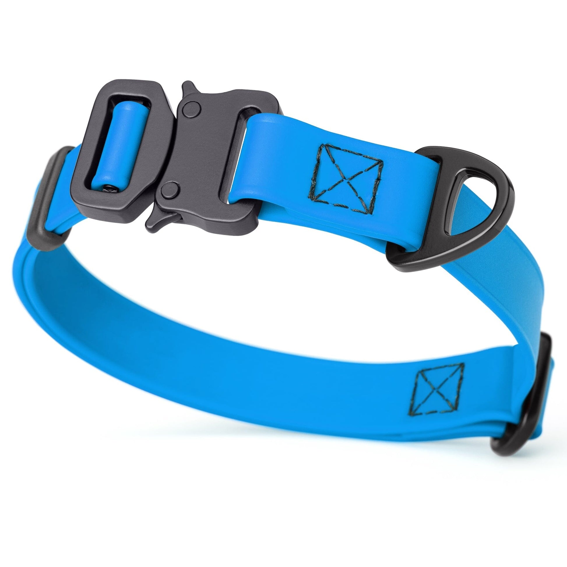 Dogline BioThane Dog Collar with Stab-Lock Quick Release Buckle W 3 4" x L 12-19" Cerulean Blue Dog Collars Dogline