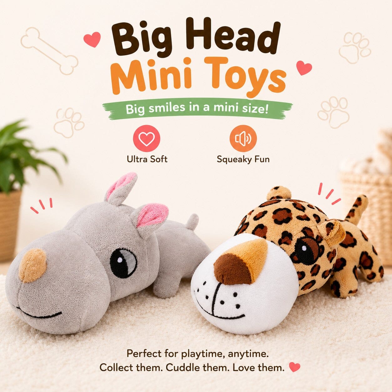 7" Big Head Mini Dog Toy Dog Toys Dogline