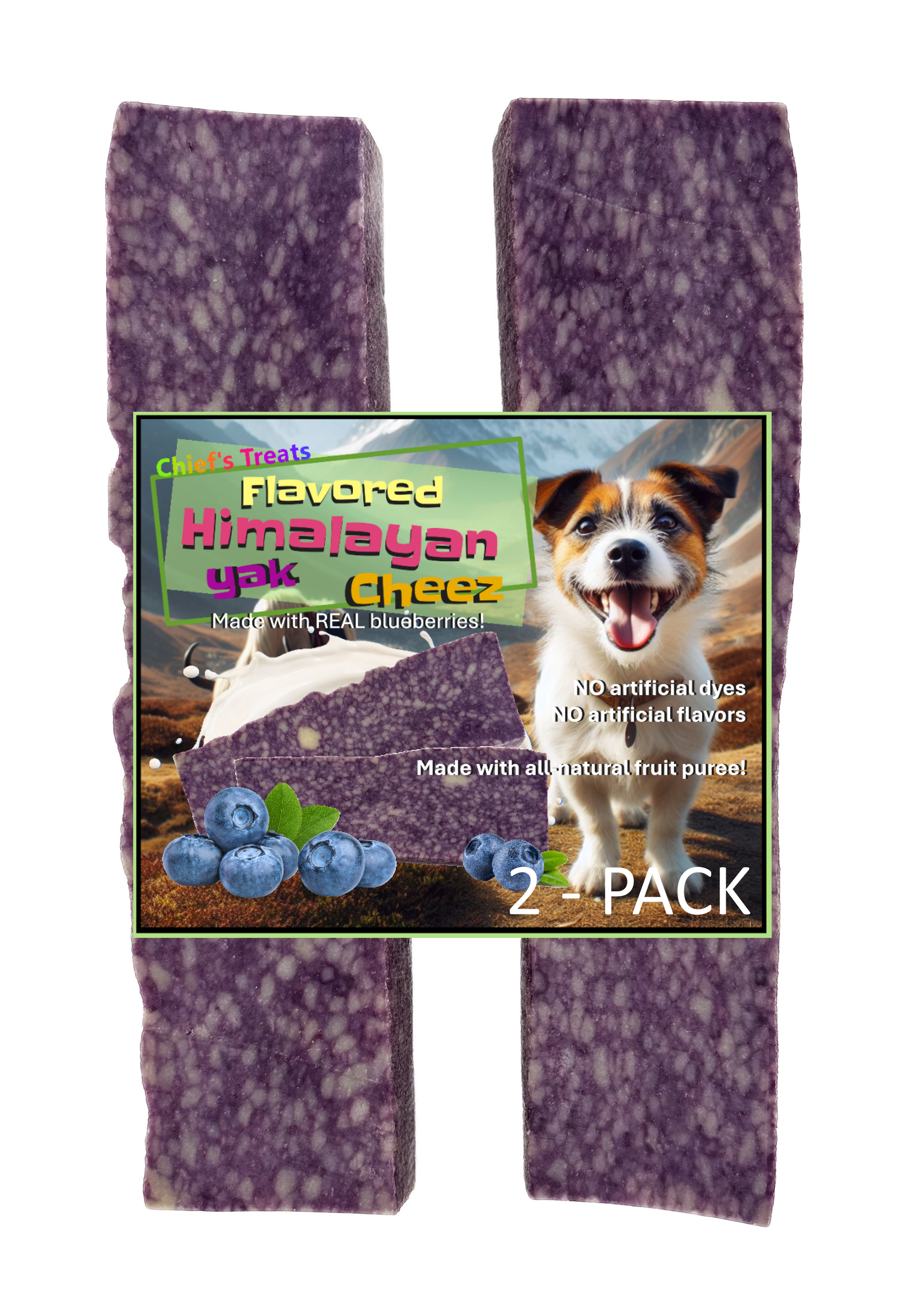 Blueberry Flavored Yak Cheese Chew - Made with REAL BLUEBERRY Puree - Single Yak Chew Chief’s Treats and Pet Supplies