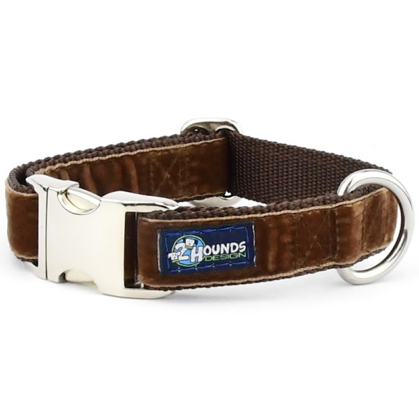 Brown Velvet Essential Dog Collar 1 inch wide 2 Hounds Design