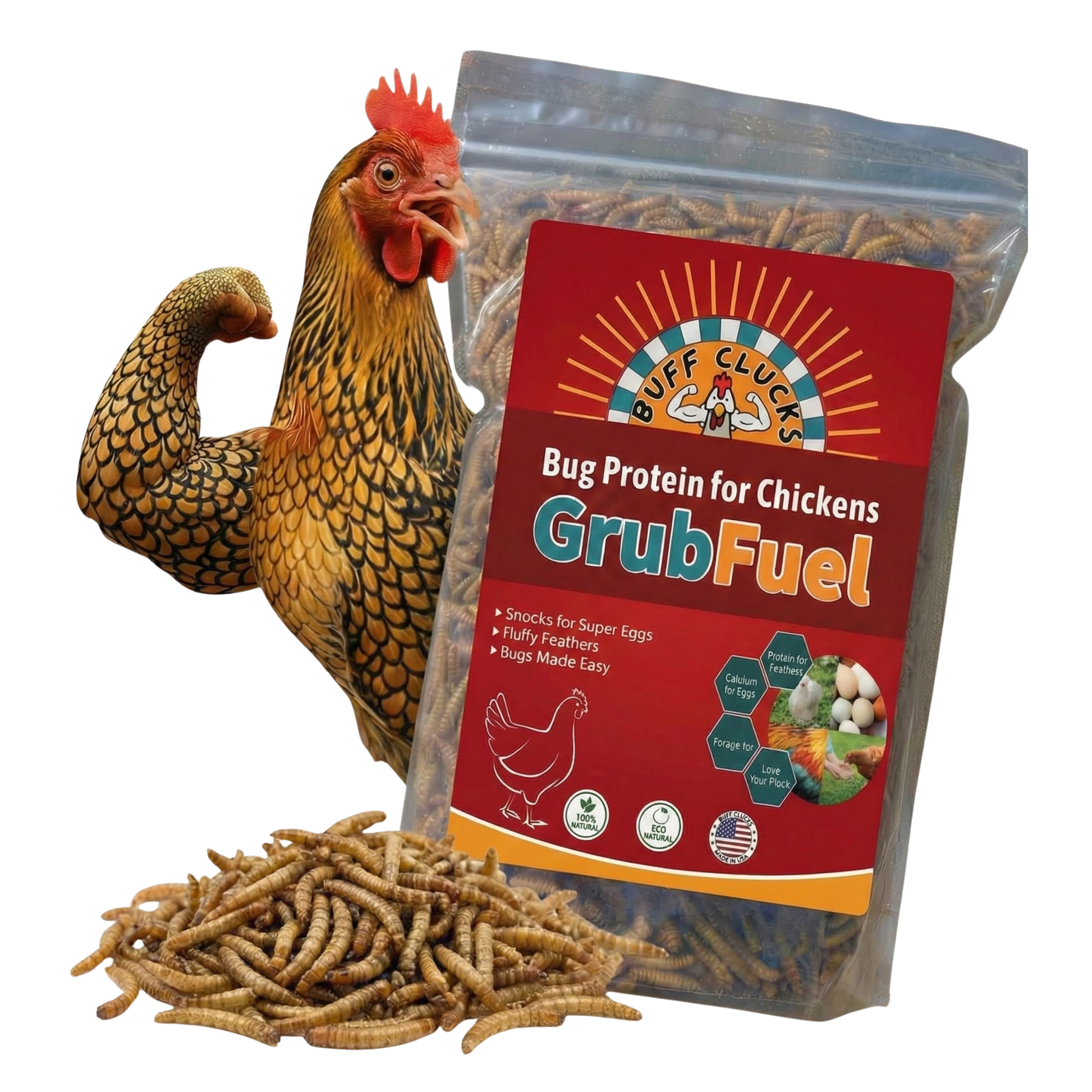 GrubFuel - Black Soldier Fly Larvae for chickens 1 lb Buff Clucks