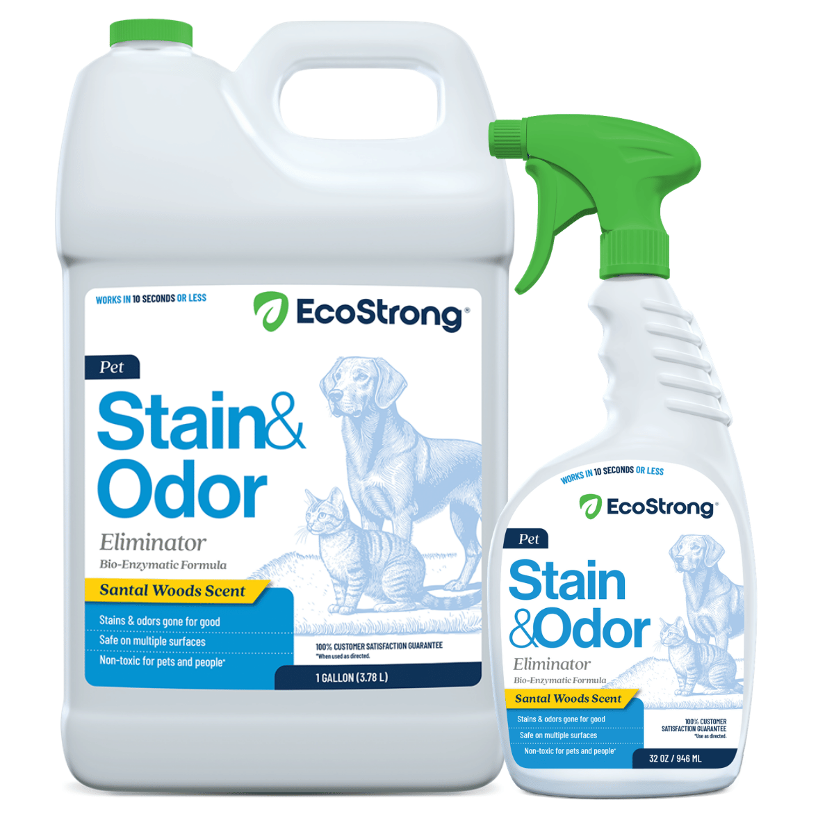 Pet Stain and Odor Eliminator Santal Woods 32 oz Sprayer Bottle and 1 Gallon Refill Pet & Animal > Pet Stain & Odor EcoStrong