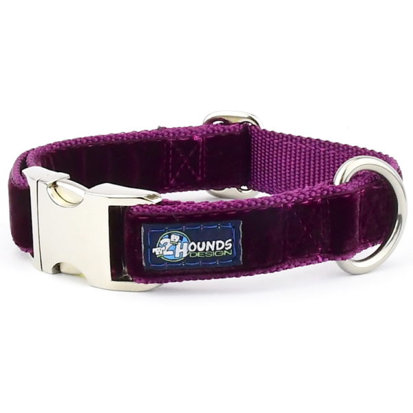 Burgundy Velvet Essential Dog Collar 1 inch wide 2 Hounds Design