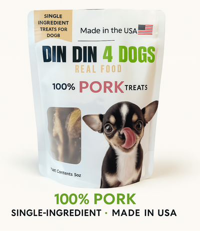 Pork Dog Treats, 5 Ounce Bag, Single Ingredient, High Protein Treat Din Din 4 Dogs