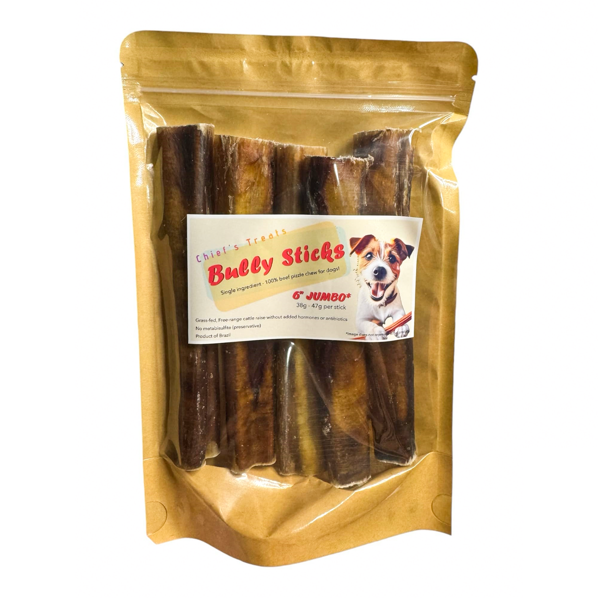 Bully Sticks 6" JUMBO | Very Low Odor | Pack of 5 | Grass-fed/Free-range Dog Treats Bones Bully Sticks and Natural Chews Chief’s Treats and Pet Supplies