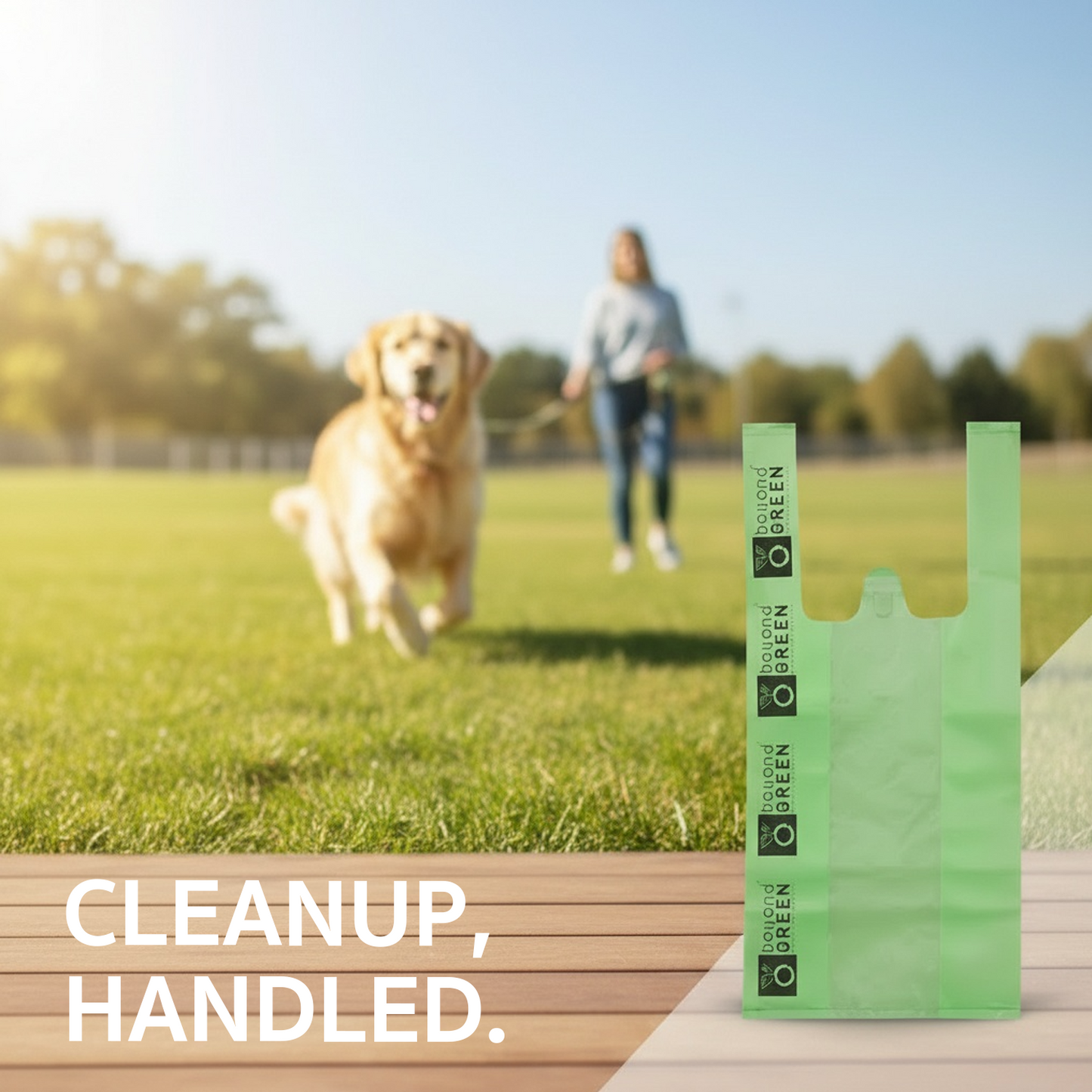 Green Dog Waste Bags – 8" x 16" with 5" Gusset & Handles – Made in USA Dog Waste Bags beyondGREEN biotech™