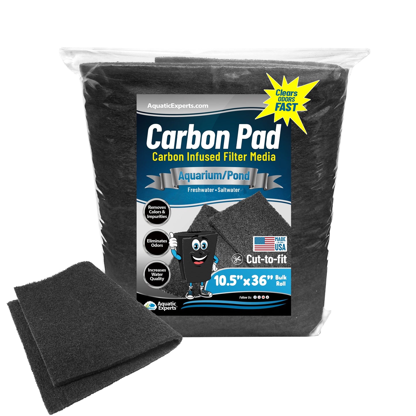 Aquatic Experts Aquarium Carbon Filter Pad - Premium Activated Carbon Filter Pads for Crystal Clear Aquariums 10.5" x 36" Filter Pad Aquatic Experts