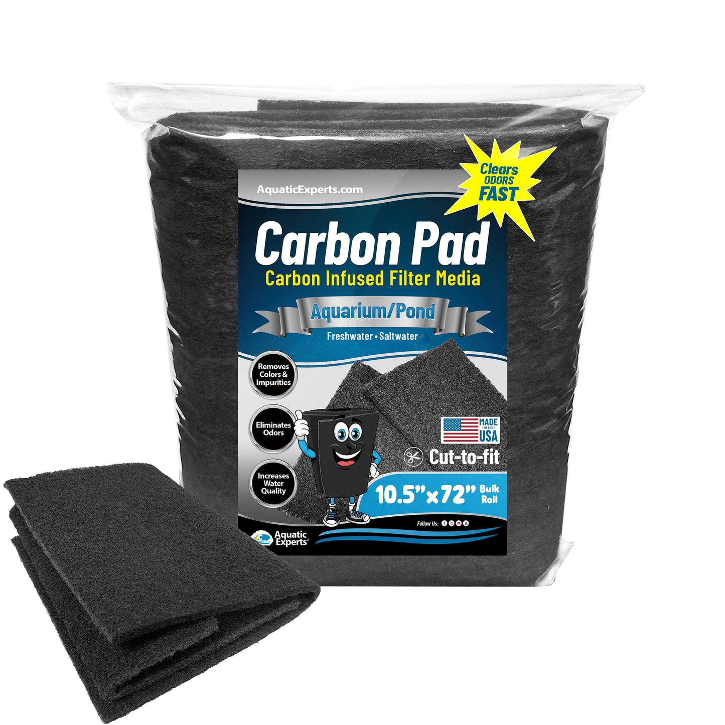 Aquatic Experts Aquarium Carbon Filter Pad - Premium Activated Carbon Filter Pads for Crystal Clear Aquariums 10.5 x 72" Filter Pad Aquatic Experts