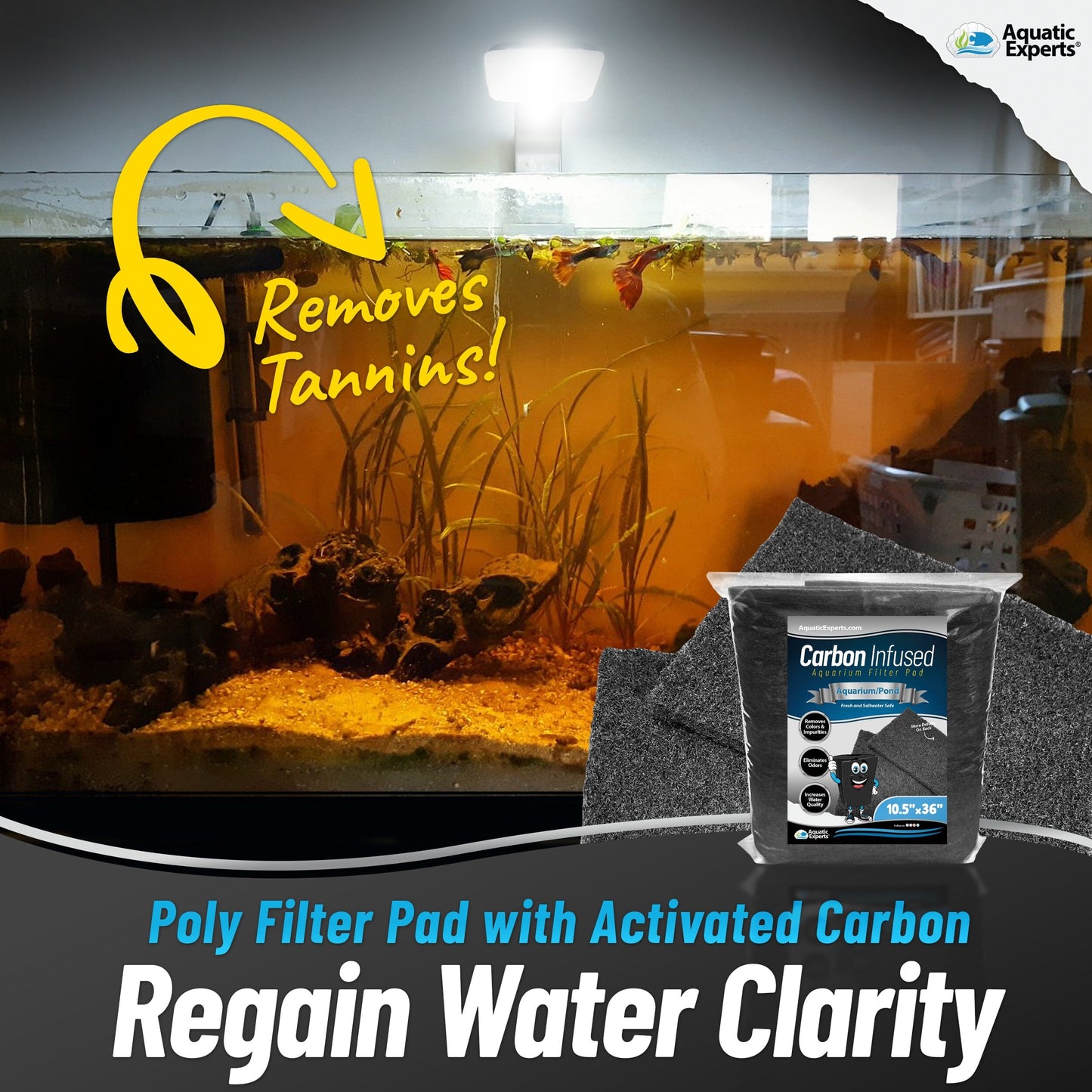 Aquatic Experts Aquarium Carbon Filter Pad - Premium Activated Carbon Filter Pads for Crystal Clear Aquariums Filter Pad Aquatic Experts