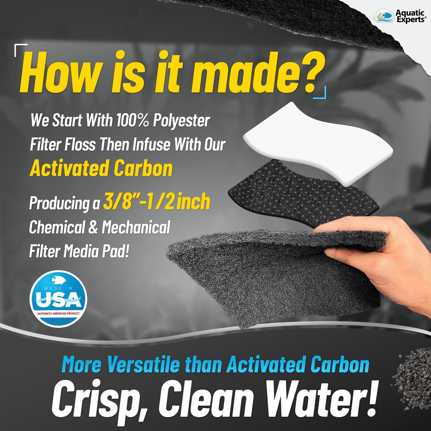 Aquatic Experts Aquarium Carbon Filter Pad - Premium Activated Carbon Filter Pads for Crystal Clear Aquariums Filter Pad Aquatic Experts
