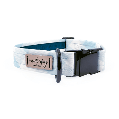 Carter Sky Blue Check Oxford Plaid Buckle & Martingale Dog Collar Dog Collars Nauti-dog Handmade
