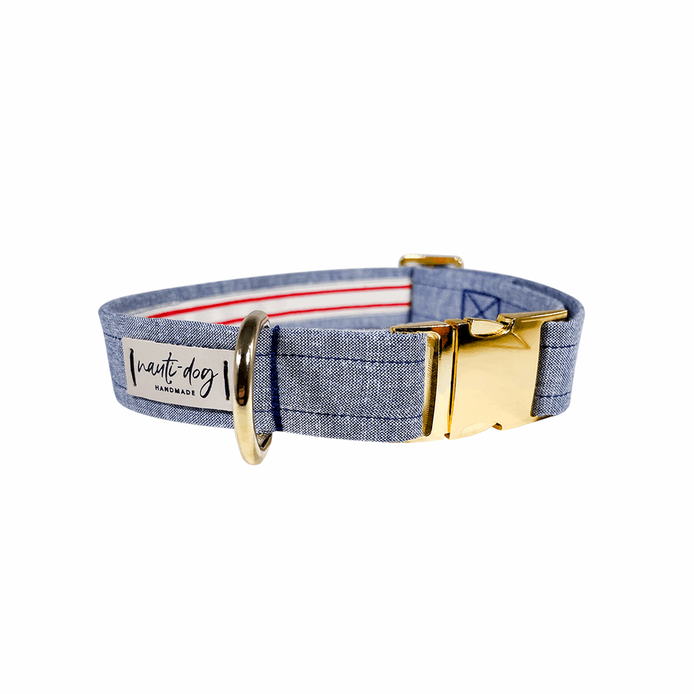 Chambray Classic Oxford Buckle & Martingale Dog Collar Dog Collars Nauti-dog Handmade