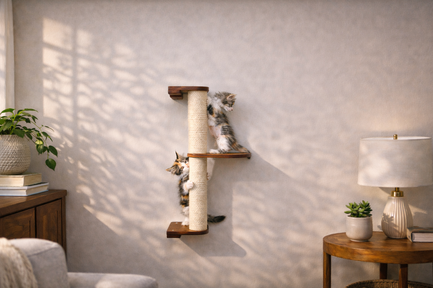 Wall Mounted Cat Climbing Pole - Sisal Cat Scratcher Catastrophic Creations